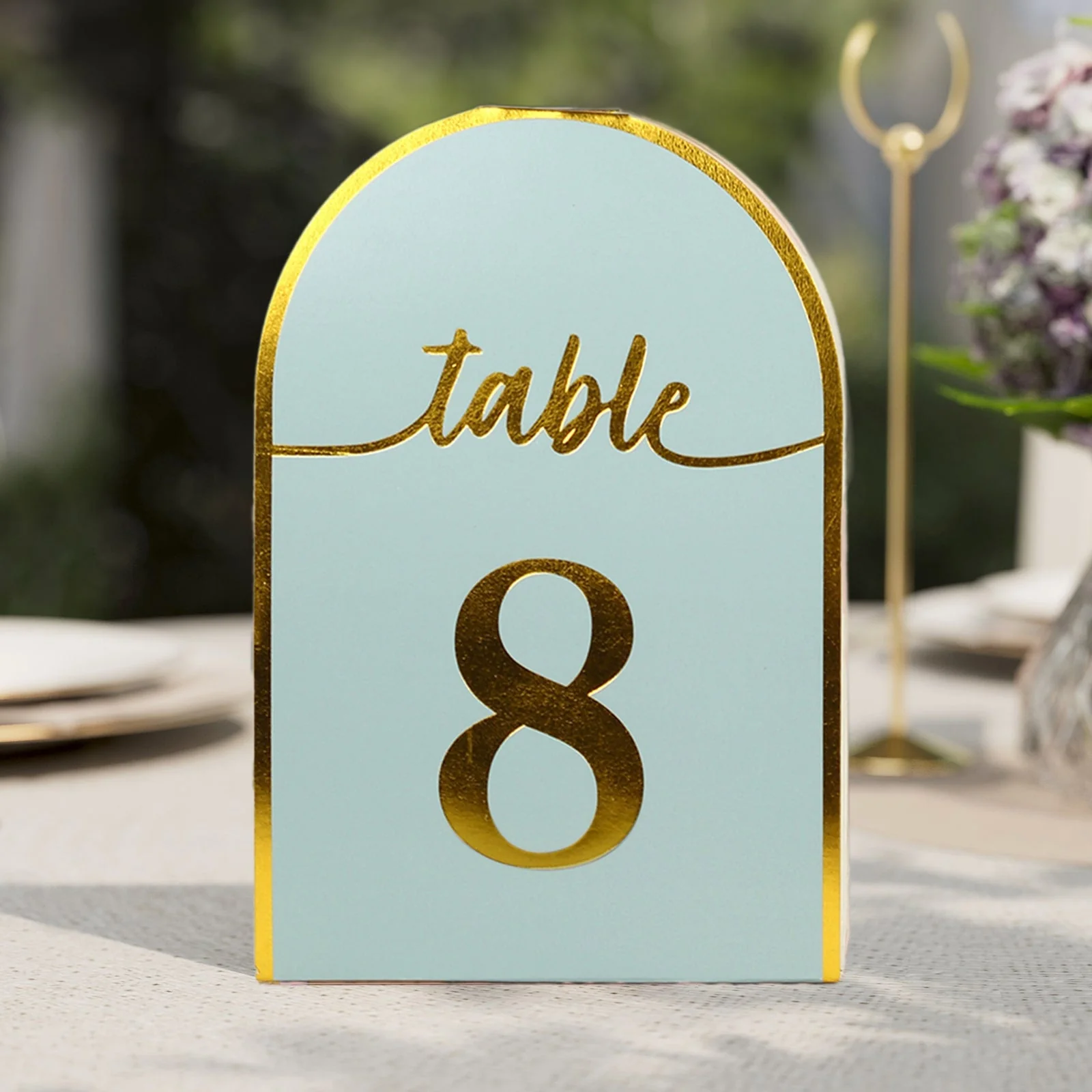 25-Pack Disposable Table Numbers 7" Dusty Blue Free Standing Double Sided Table Number Place Cards with Metallic Gold Foil Numbers 1-25 - Image 15