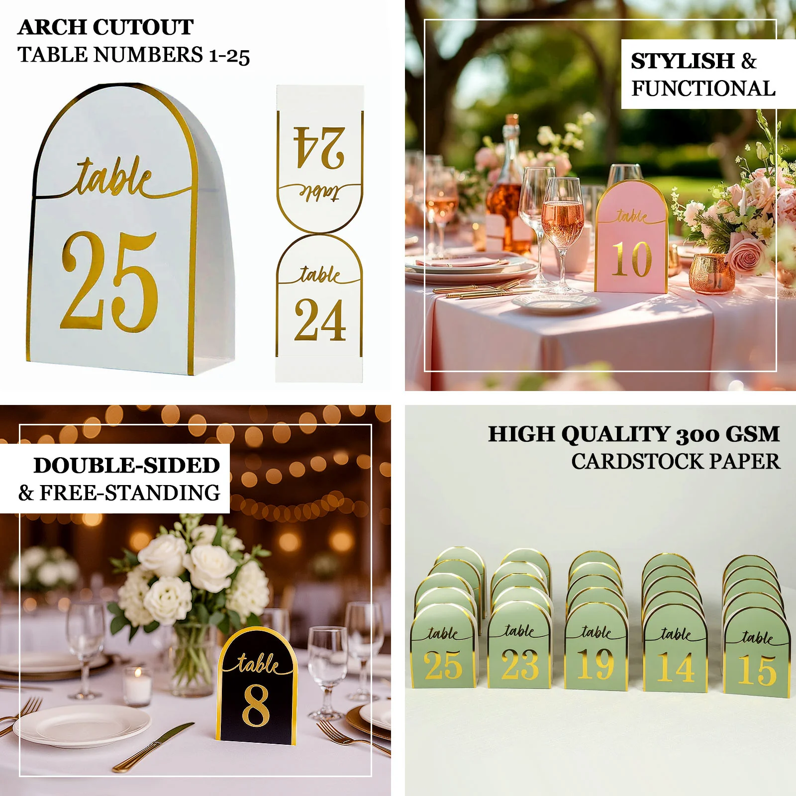 25-Pack Disposable Table Numbers 7" Dusty Blue Free Standing Double Sided Table Number Place Cards with Metallic Gold Foil Numbers 1-25 - Image 4
