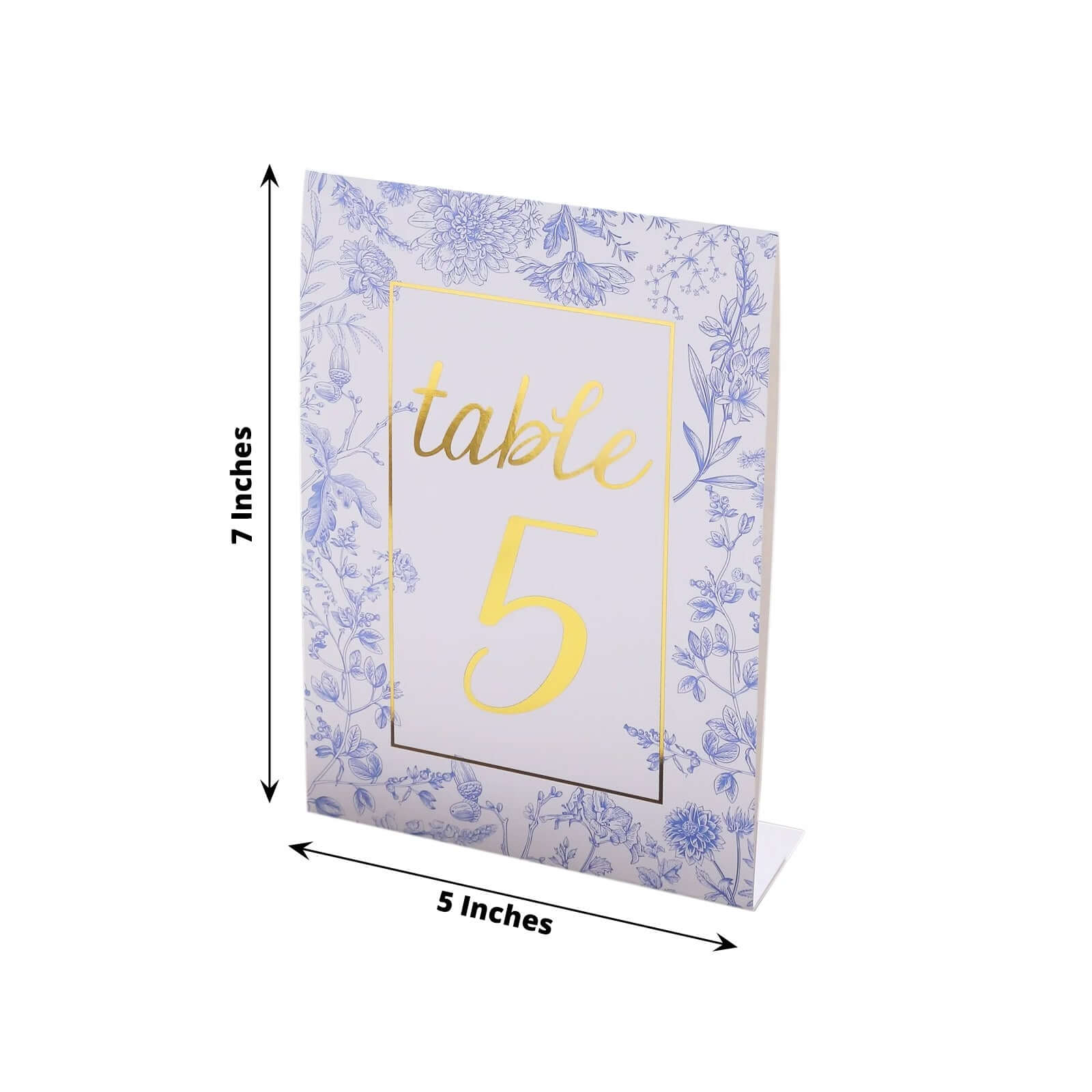 25-Pack Paper Wedding Table Numbers 7" White/Blue French Toile Design with Gold Foil Numbers 1-25 Chic Free Standing Double Sided Table Sign Cards - Image 3