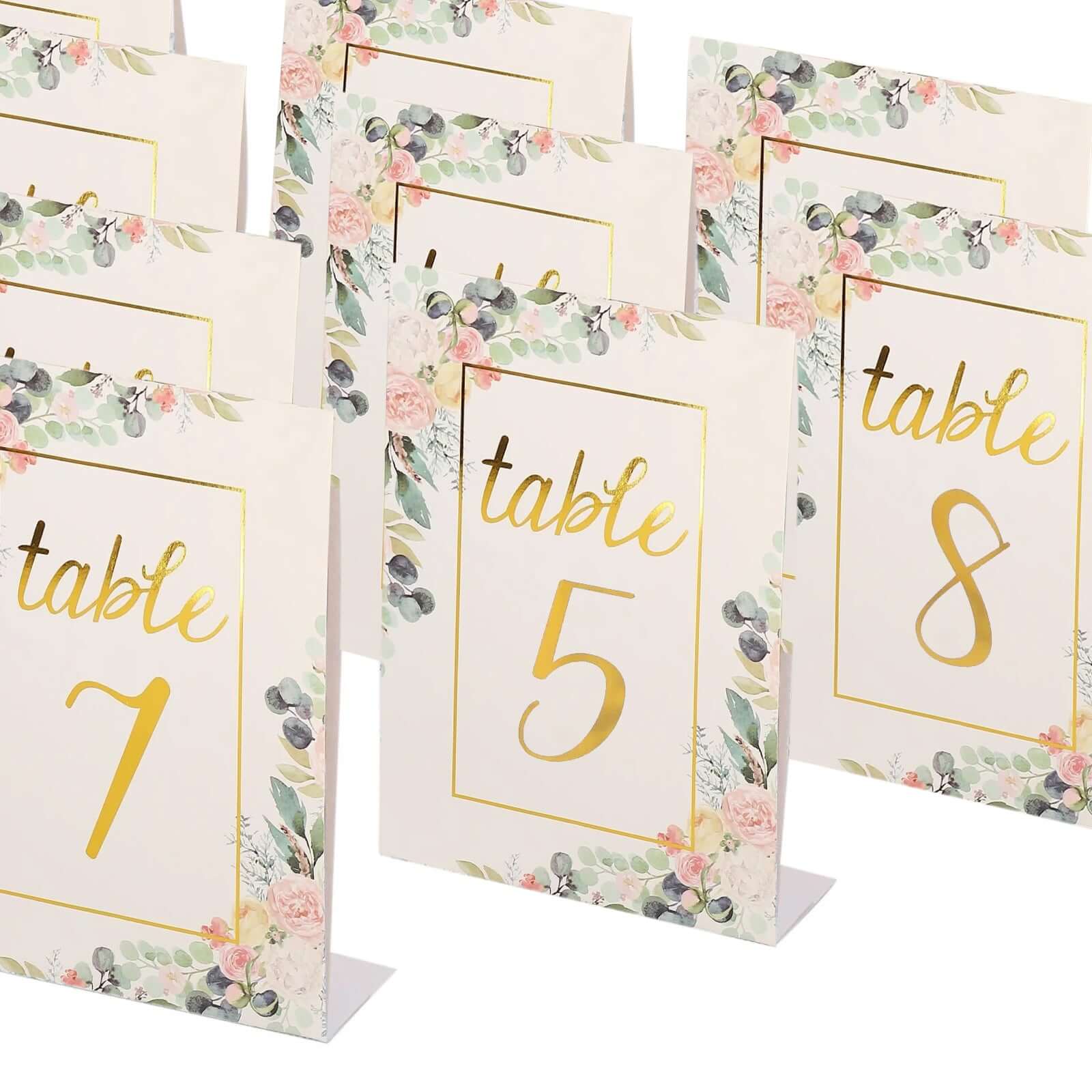 25-Pack Paper Wedding Table Numbers 7" White/Gold Peony Flowers Design with Foil Numbers 1-25 Chic Free Standing Double Sided Table Sign Cards - Image 12