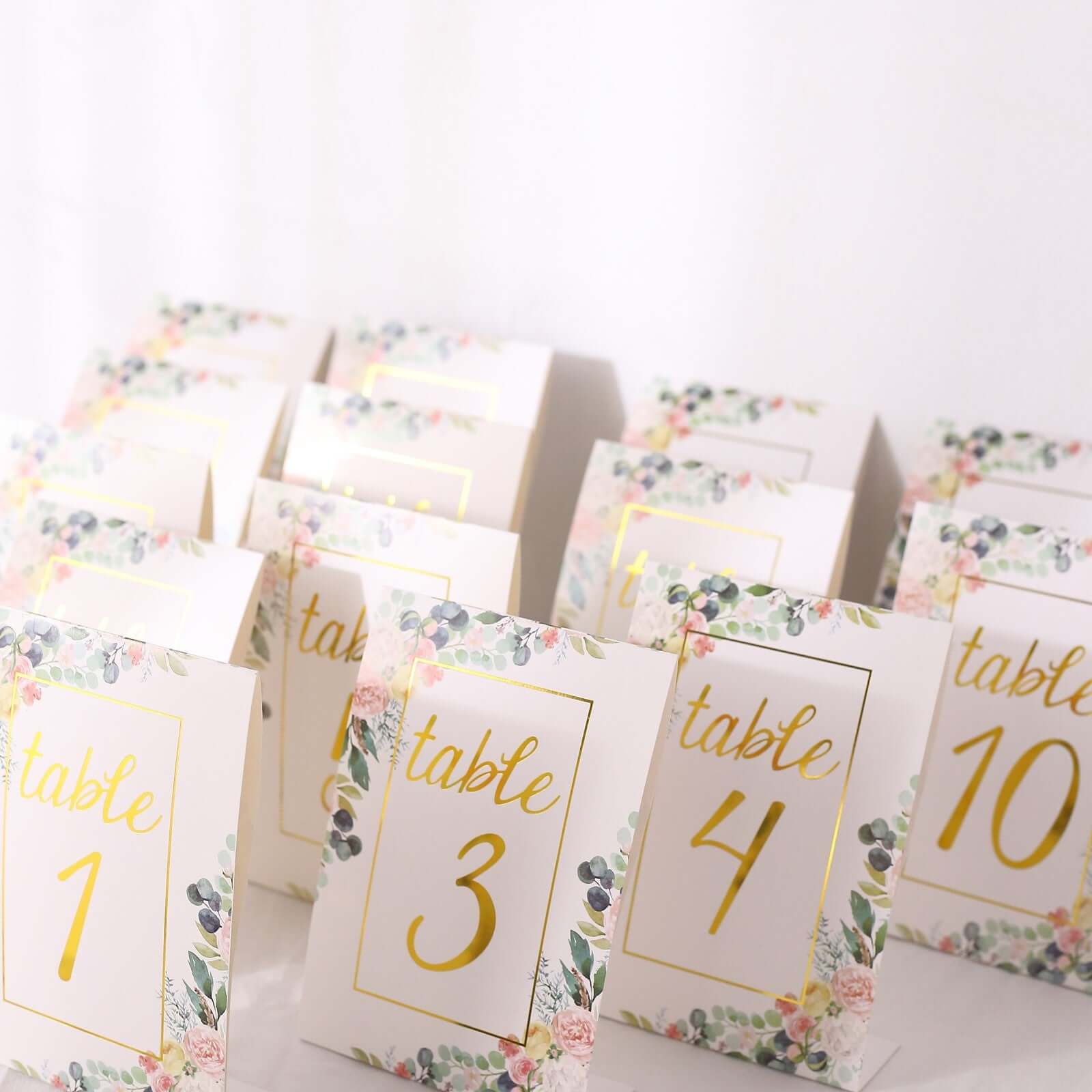 25-Pack Paper Wedding Table Numbers 7" White/Gold Peony Flowers Design with Foil Numbers 1-25 Chic Free Standing Double Sided Table Sign Cards - Image 2