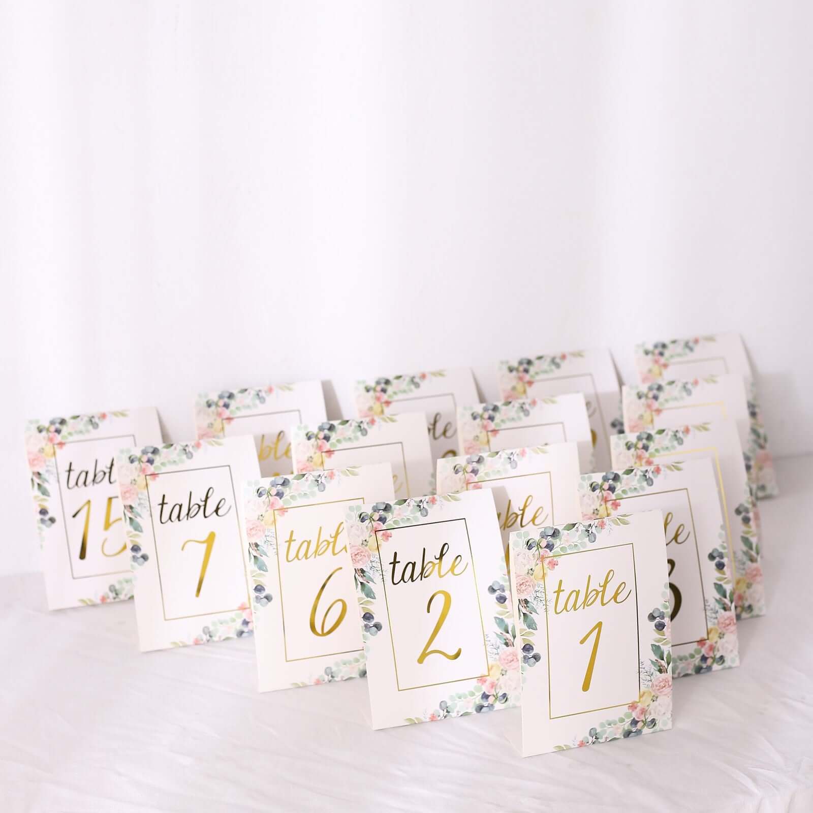 25-Pack Paper Wedding Table Numbers 7" White/Gold Peony Flowers Design with Foil Numbers 1-25 Chic Free Standing Double Sided Table Sign Cards - Image 9