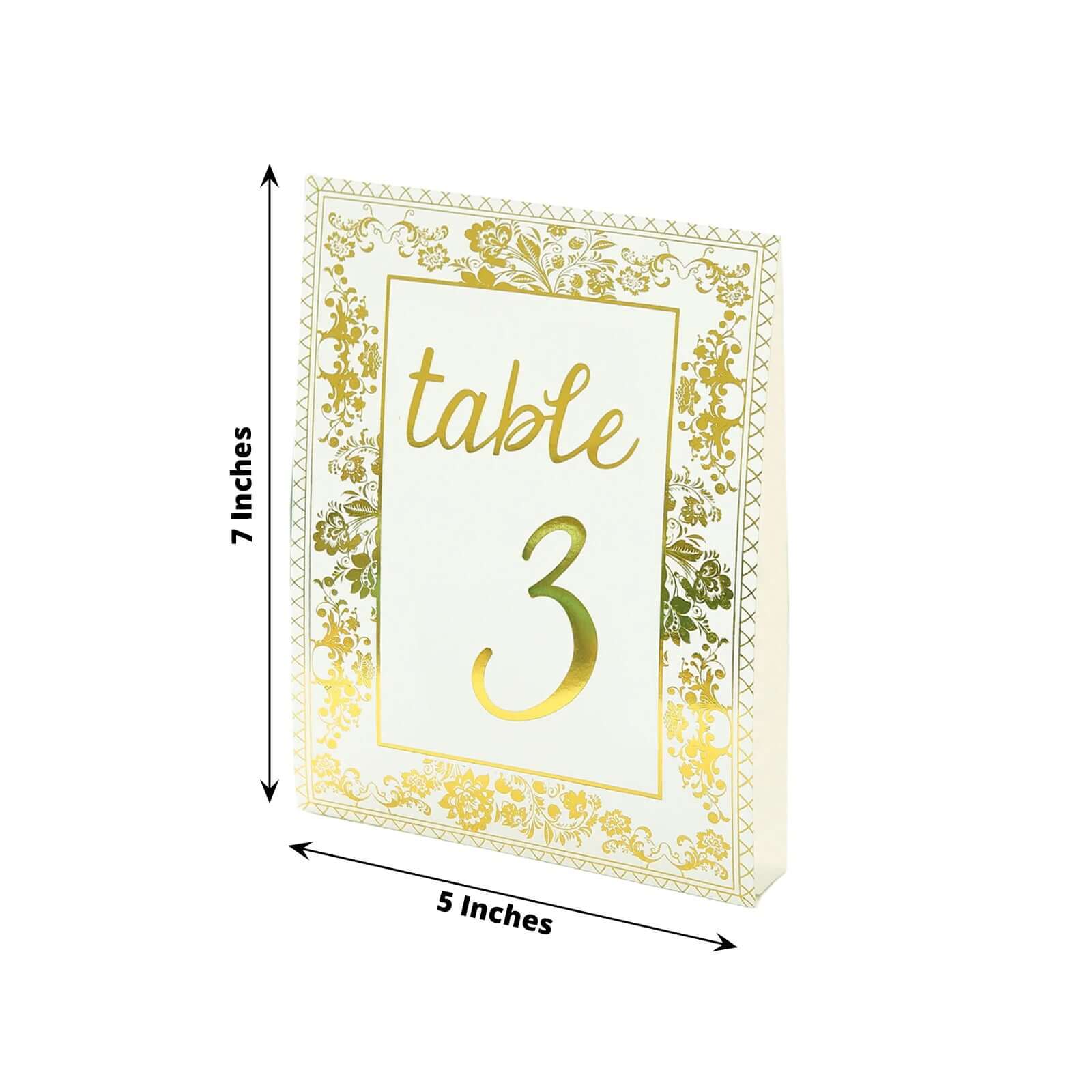 25-Pack Paper Wedding Table Numbers 7" White/Metallic Gold French Floral Toile Design with Foil Numbers 1-25 Chic Free Standing Double Sided Table Sign Cards - Image 3