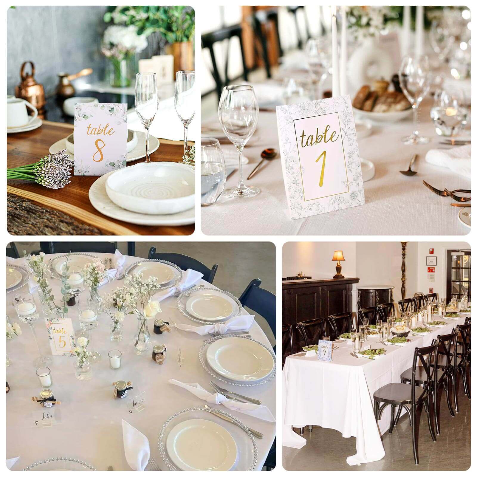 25-Pack Paper Wedding Table Numbers 7" White/Metallic Gold French Floral Toile Design with Foil Numbers 1-25 Chic Free Standing Double Sided Table Sign Cards - Image 5