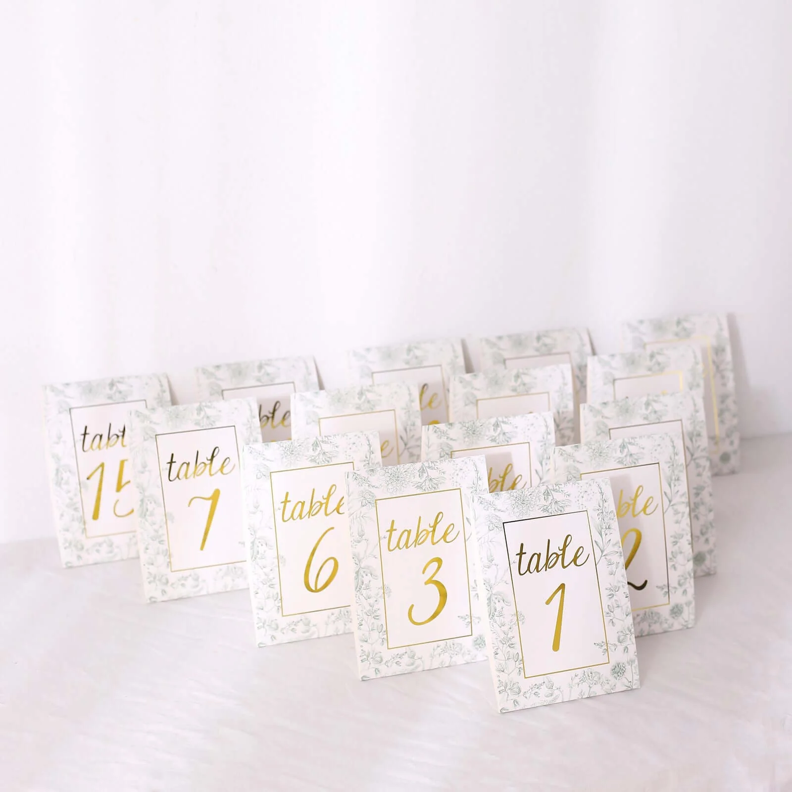 25-Pack Paper Wedding Table Numbers 7" White/Sage Green French Toile - Image 6