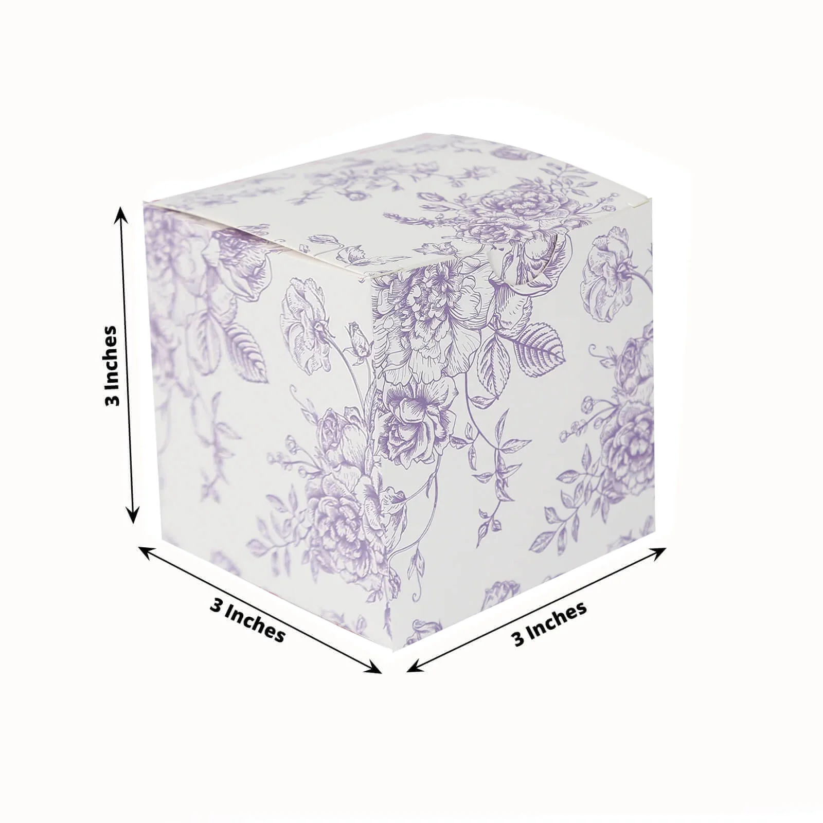25 Pack Party Favor Gift Boxes in French Toile Pattern - Matte Lavender and White Candy Treat Boxes, Cardstock Paper - 3"x3" - Image 2