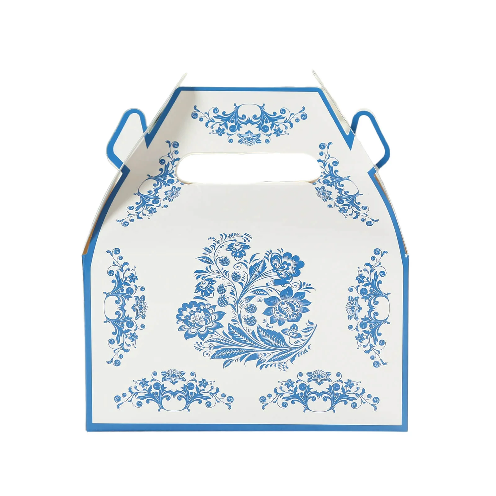 25 Pack Party Favor Tote Gable Boxes in White Royal Blue Damask Floral Pattern, Candy Treat Gift Boxes - 6"x3.5"x7" - Image 8