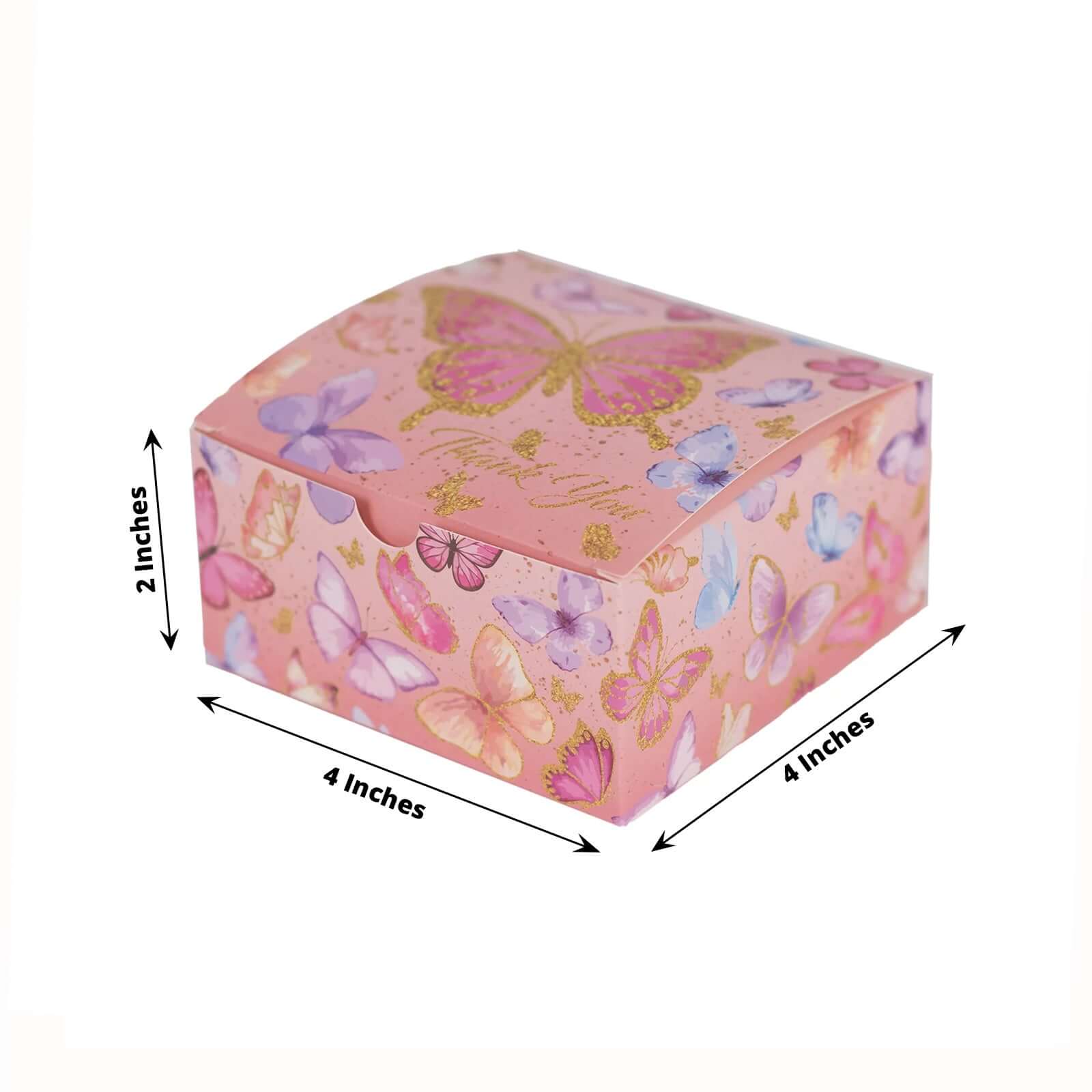 25 Pack Pink Butterfly Themed Party Favor Boxes with "Thank You" Print, Cardstock Paper Candy Gift Boxes - 4"x4"x2" - Image 3