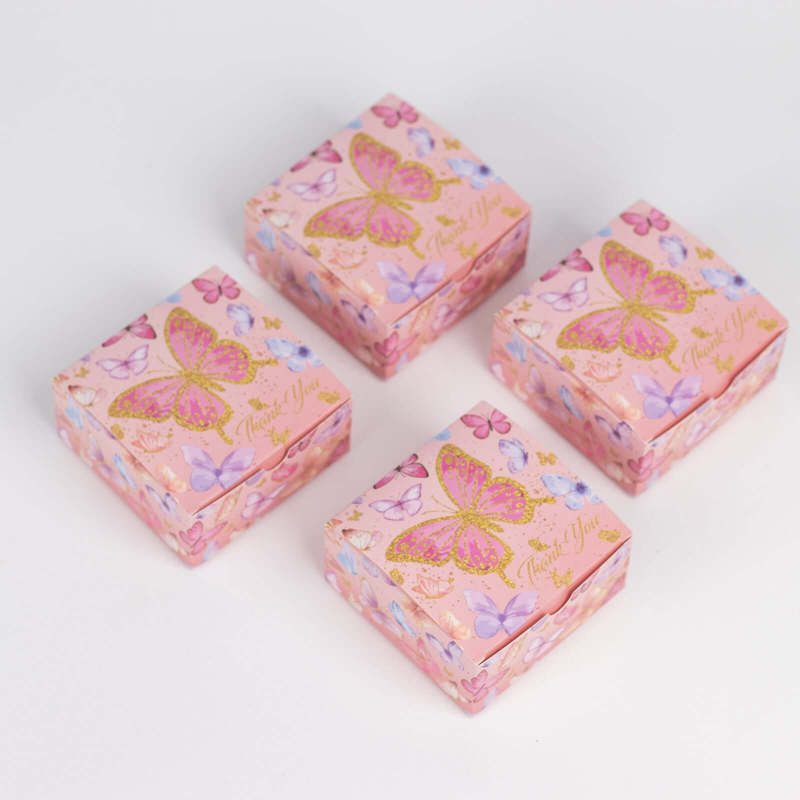 25 Pack Pink Butterfly Themed Party Favor Boxes with "Thank You" Print, Cardstock Paper Candy Gift Boxes - 4"x4"x2" - Image 5