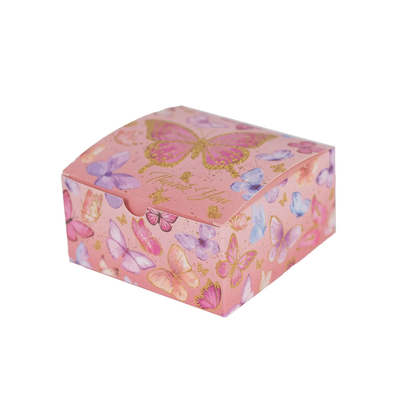25 Pack Pink Butterfly Themed Party Favor Boxes with "Thank You" Print, Cardstock Paper Candy Gift Boxes - 4"x4"x2" - Image 7