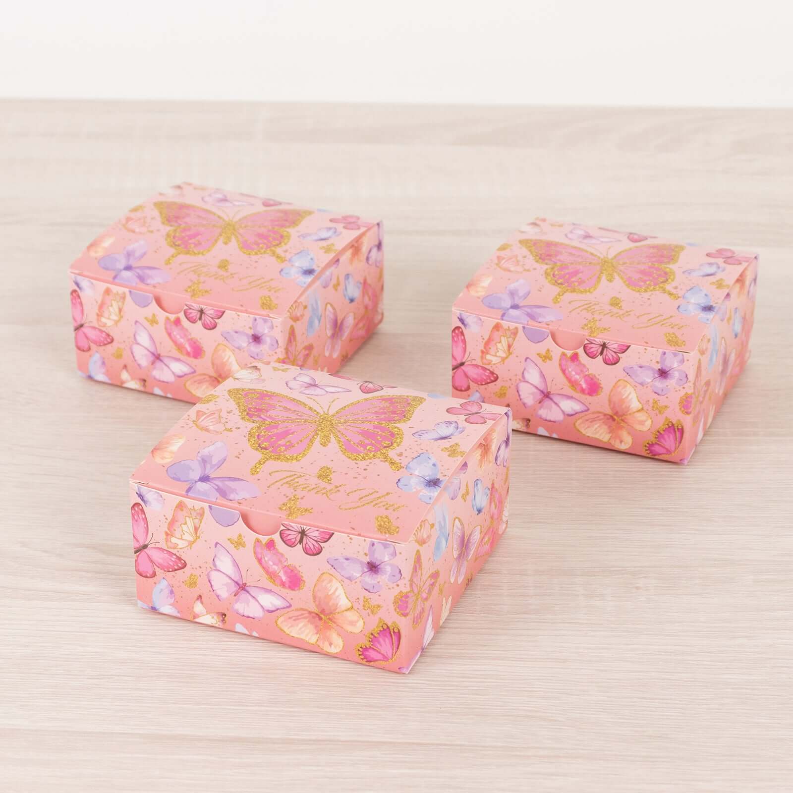 25 Pack Pink Butterfly Themed Party Favor Boxes with "Thank You" Print, Cardstock Paper Candy Gift Boxes - 4"x4"x2" - Image 8