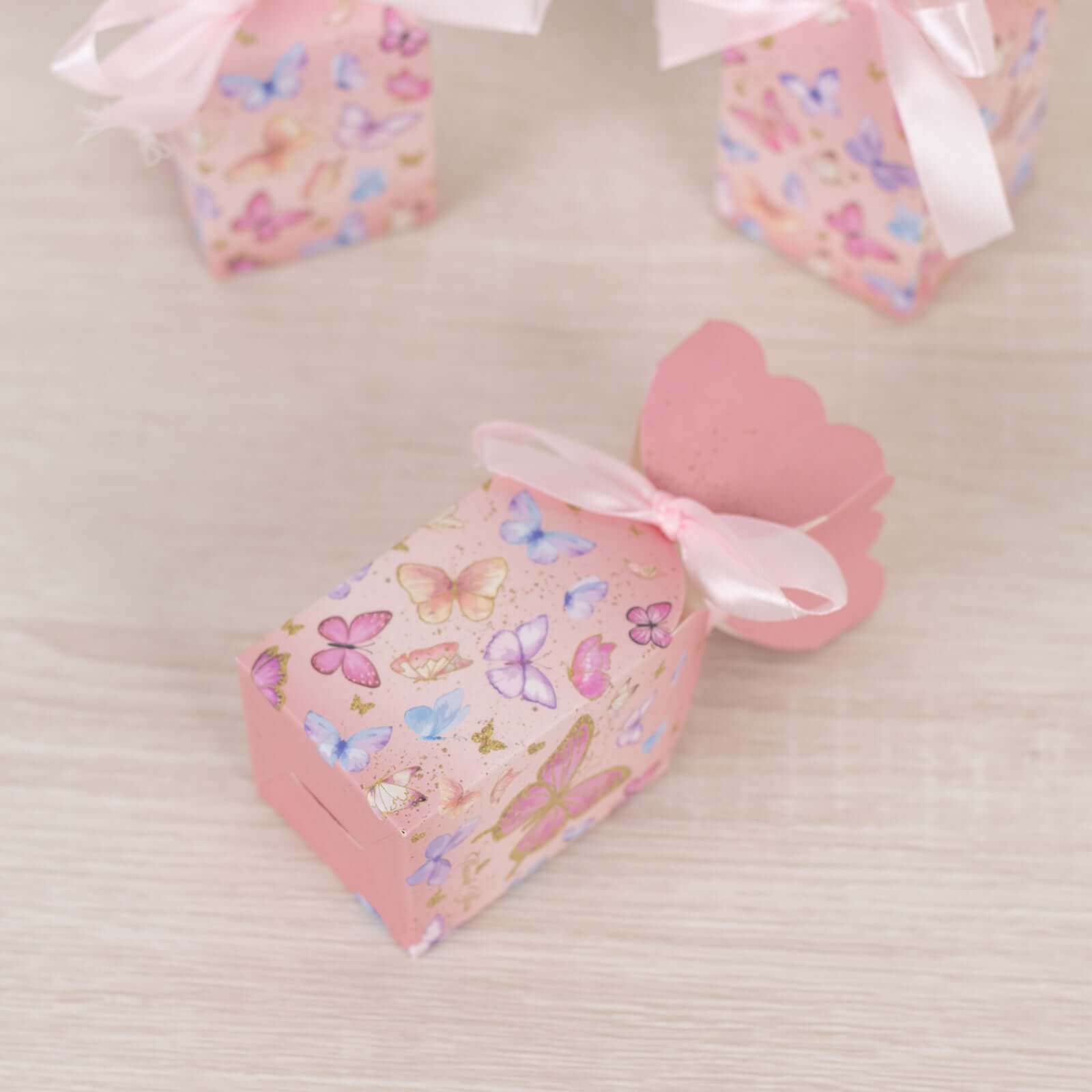 25 Pack Pink Floral Top Party Favor Boxes With Butterfly Print, Cardstock Paper Candy Gift Boxes With Satin Ribbons - 2"x5" - Image 10