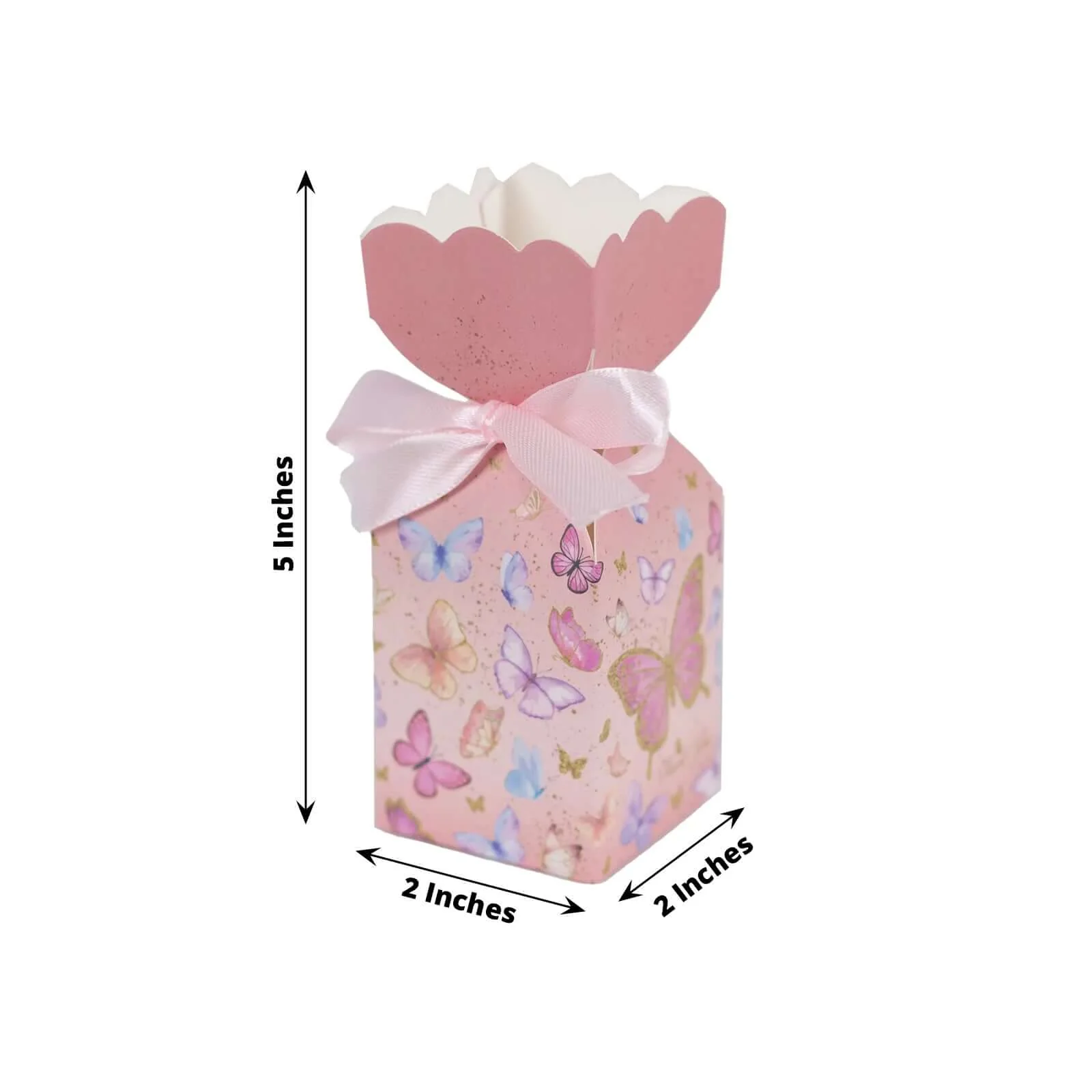 25 Pack Pink Floral Top Party Favor Boxes With Butterfly Print, Cardstock Paper Candy Gift Boxes With Satin Ribbons - 2"x5" - Image 3
