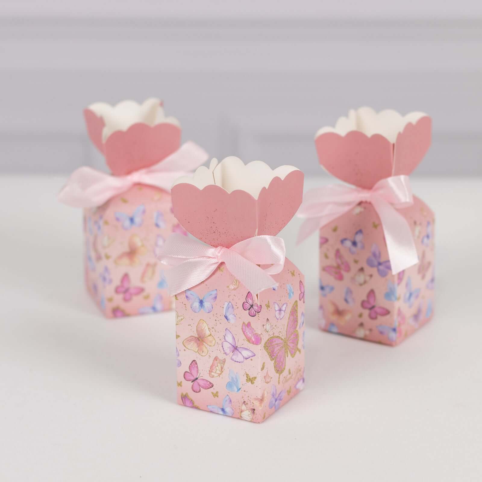 25 Pack Pink Floral Top Party Favor Boxes With Butterfly Print, Cardstock Paper Candy Gift Boxes With Satin Ribbons - 2"x5" - Image 5