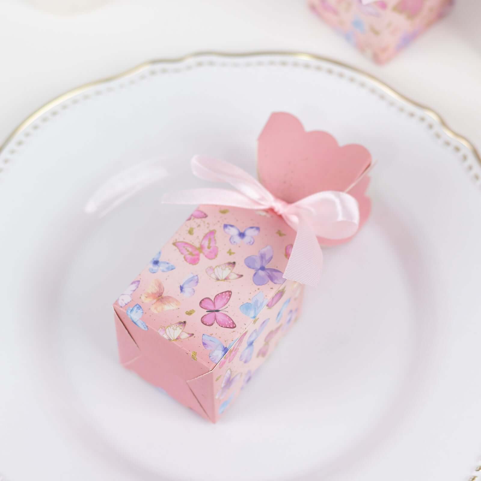 25 Pack Pink Floral Top Party Favor Boxes With Butterfly Print, Cardstock Paper Candy Gift Boxes With Satin Ribbons - 2"x5" - Image 7