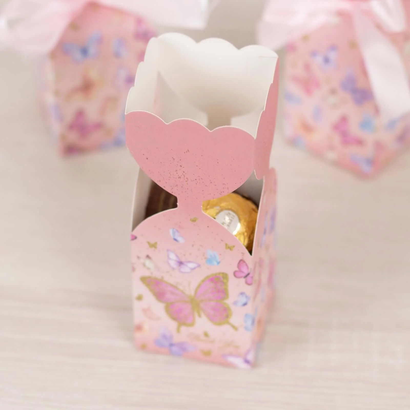 25 Pack Pink Floral Top Party Favor Boxes With Butterfly Print, Cardstock Paper Candy Gift Boxes With Satin Ribbons - 2"x5" - Image 9