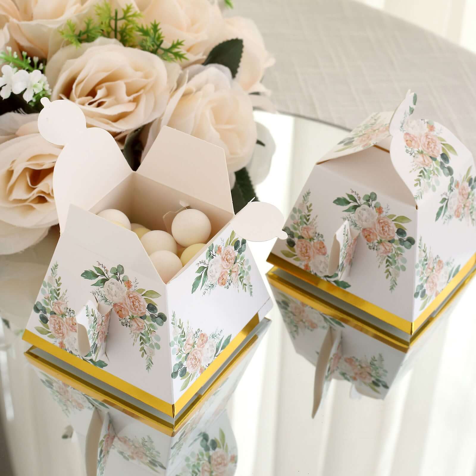 25 Pack Pink Peony Floral Mini Teapot Gift Boxes with Gold Edge, Tea Time Party Favor Boxes - 5"x4" - Image 10