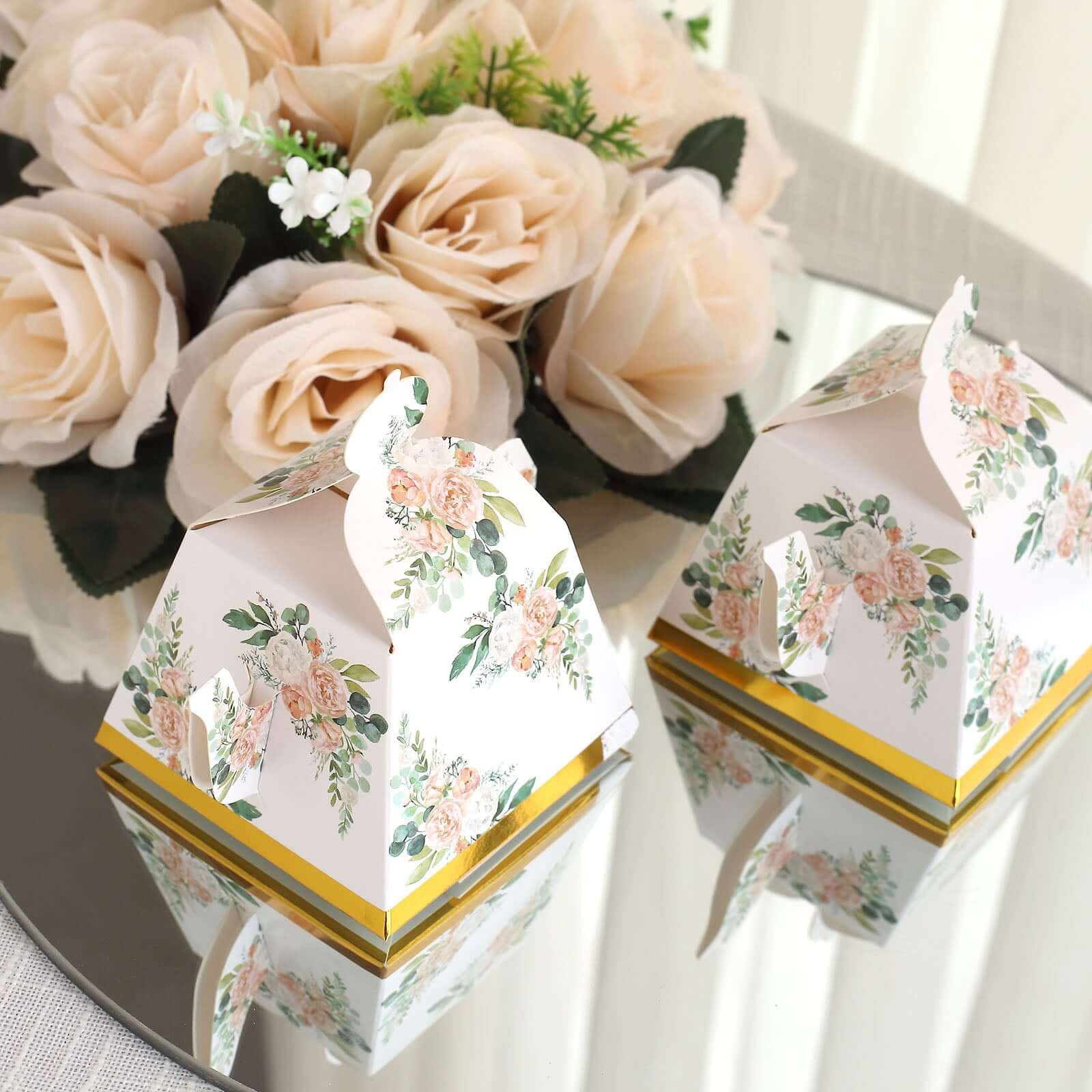 25 Pack Pink Peony Floral Mini Teapot Gift Boxes with Gold Edge, Tea Time Party Favor Boxes - 5"x4" - Image 2