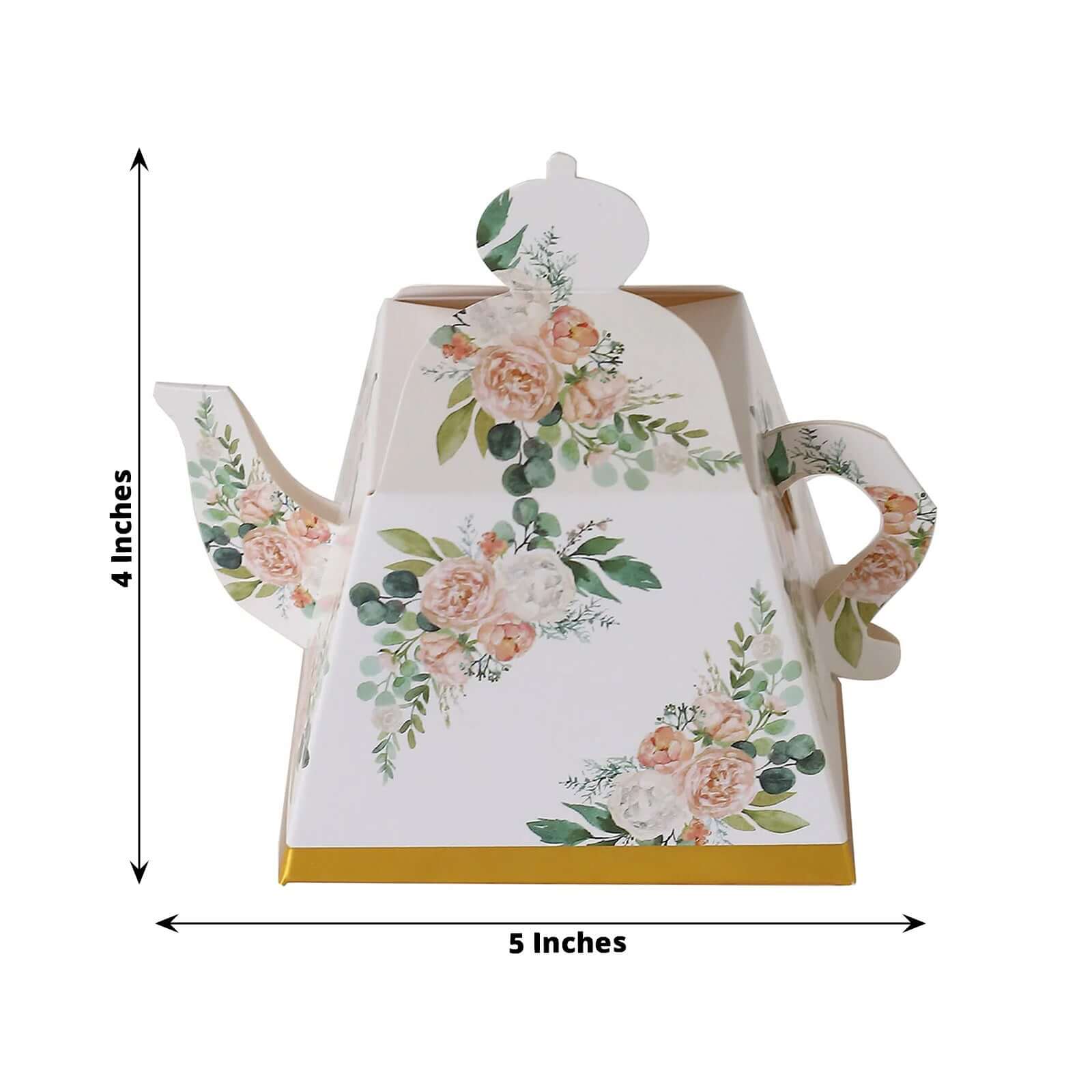 25 Pack Pink Peony Floral Mini Teapot Gift Boxes with Gold Edge, Tea Time Party Favor Boxes - 5"x4" - Image 3