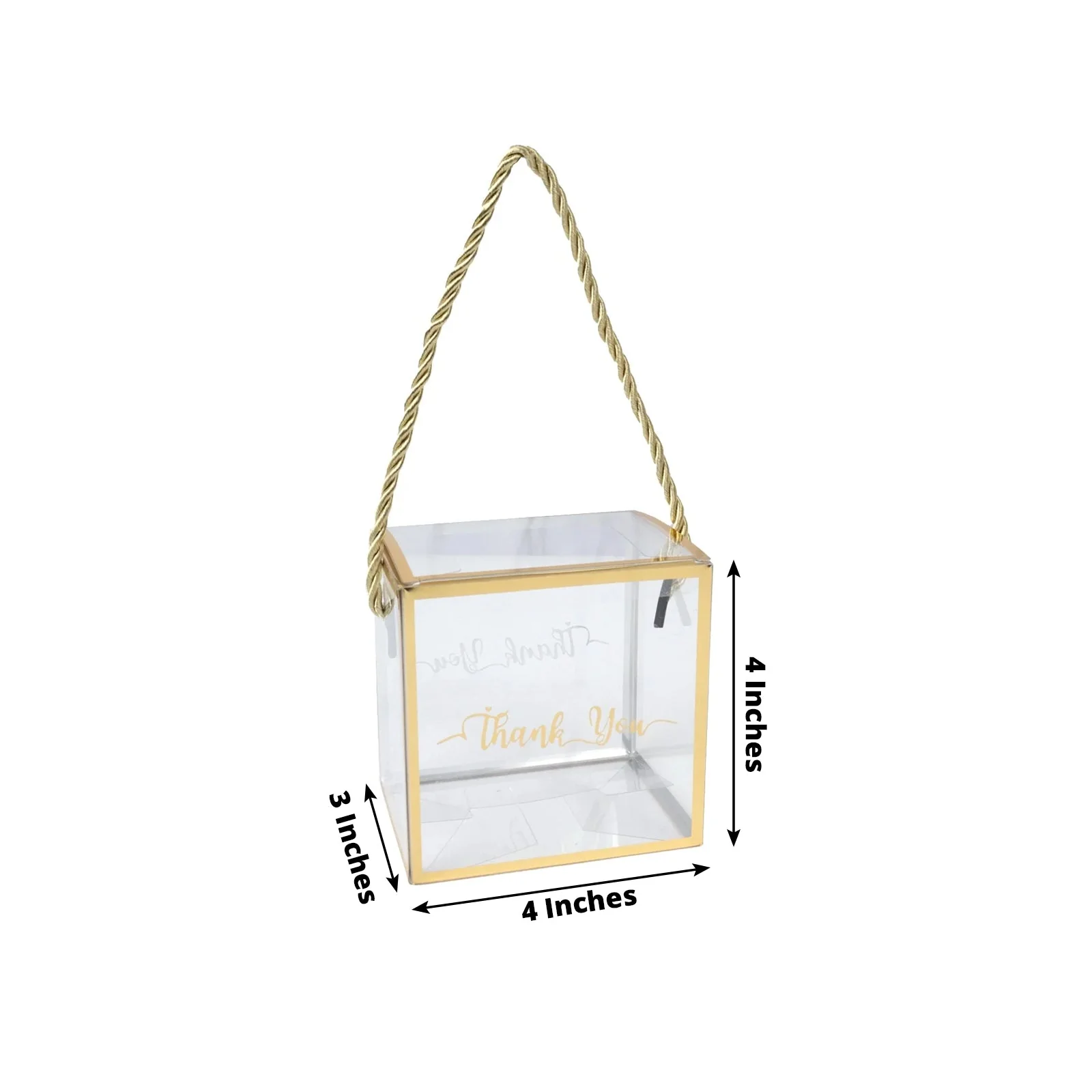 25 Pack Plastic Clear Cube Gift Boxes with Gold Trim - Transparent Favor Boxes, Rope Handle, Pre-Printed Thank You Message - 4"x4" - Image 4