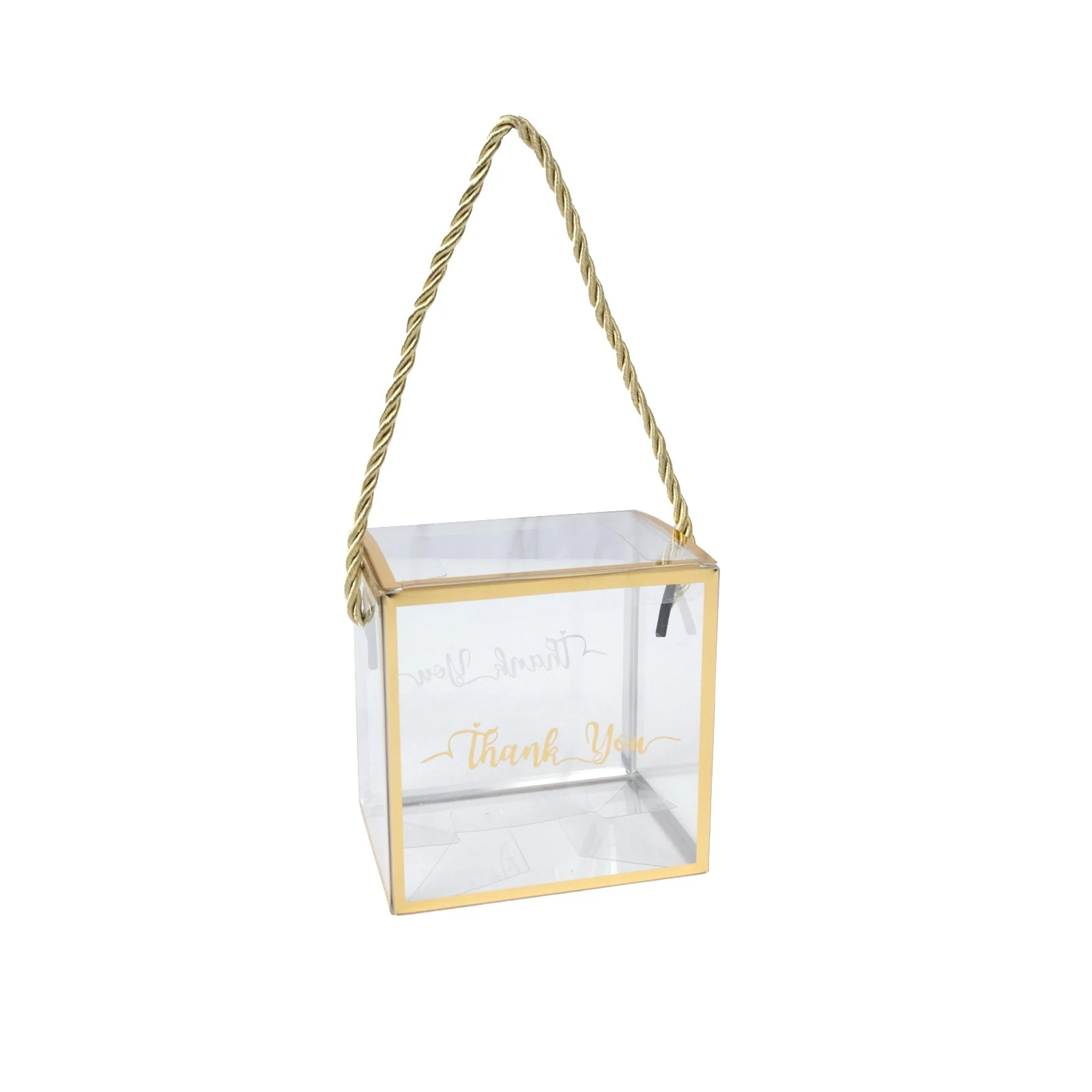 25 Pack Plastic Clear Cube Gift Boxes with Gold Trim - Transparent Favor Boxes, Rope Handle, Pre-Printed Thank You Message - 4"x4" - Image 5