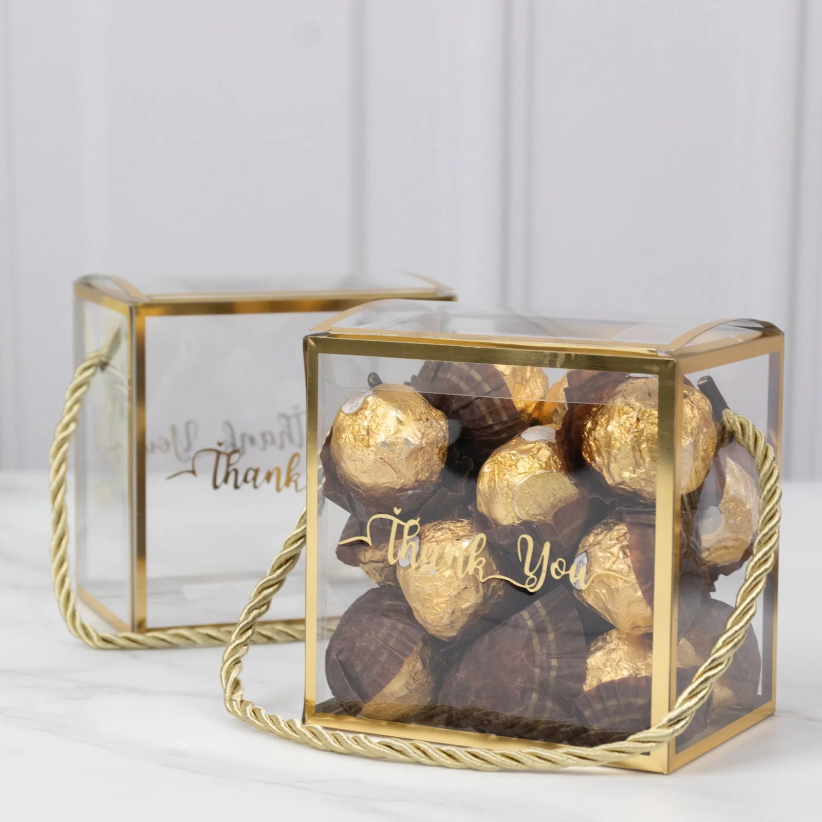 25 Pack Plastic Clear Cube Gift Boxes with Gold Trim - Transparent Favor Boxes, Rope Handle, Pre-Printed Thank You Message - 4"x4" - Image 7