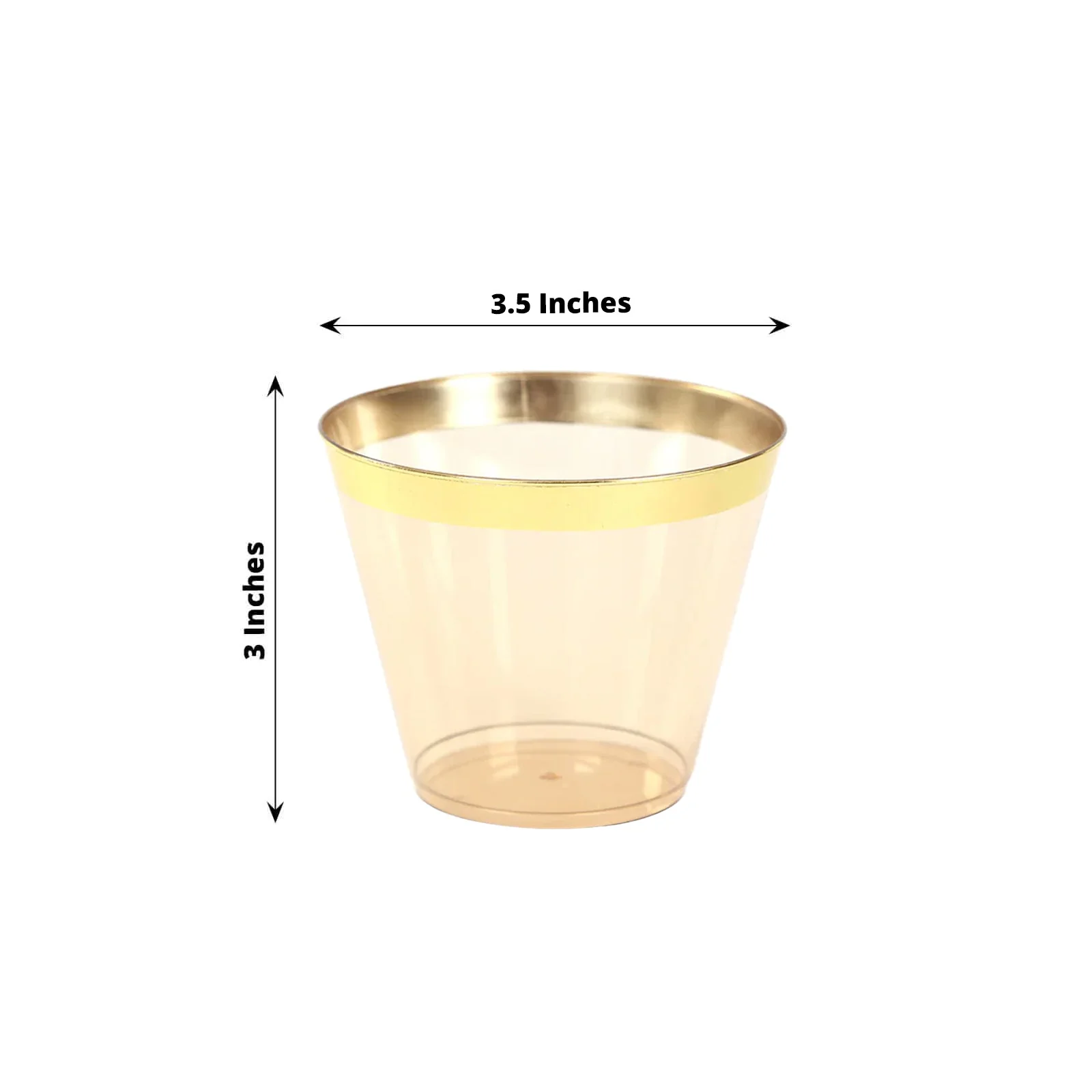 25-Pack Plastic Party Cups 9oz Amber Gold Crystal with Gold Rim - Short Disposable Drink Tumblers - Image 2