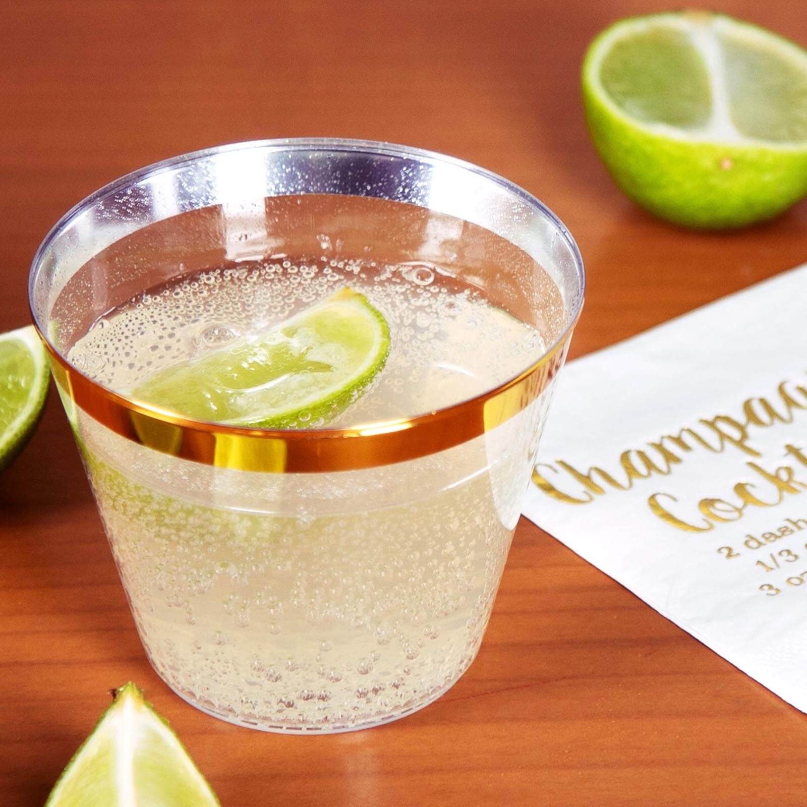 25-Pack Plastic Party Cups 9oz Clear Crystal with Gold Rim - Short Disposable Drink Tumblers - Image 8