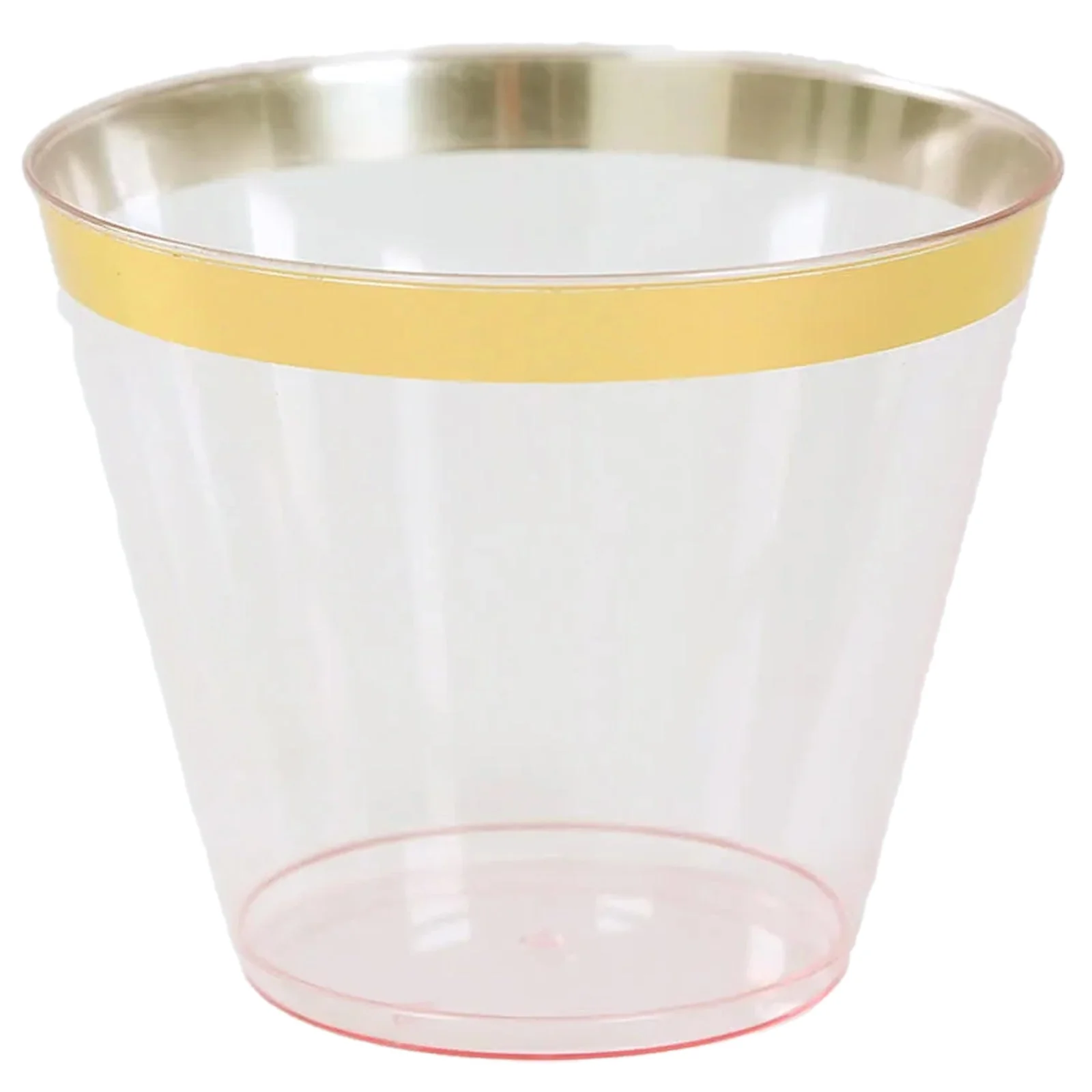 25-Pack Plastic Party Cups 9oz Transparent Blush Crystal with Gold Rim - Short Disposable Drink Tumblers - Image 6