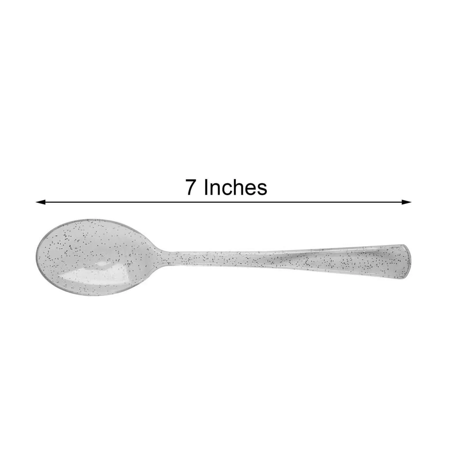 25-Pack Plastic Spoons 7" Clear Silver Glitter Classic Heavy Duty - Sparkly Disposable Utensils - Image 3