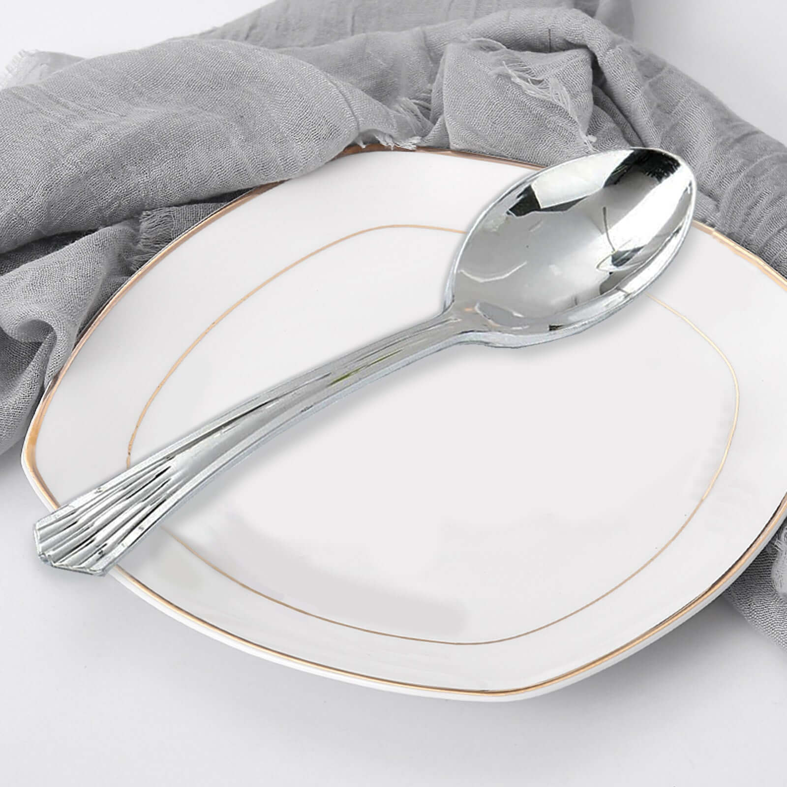 25-Pack Plastic Spoons 7" Silver Heavy Duty with Fluted Handles - Disposable Utensils - Image 14