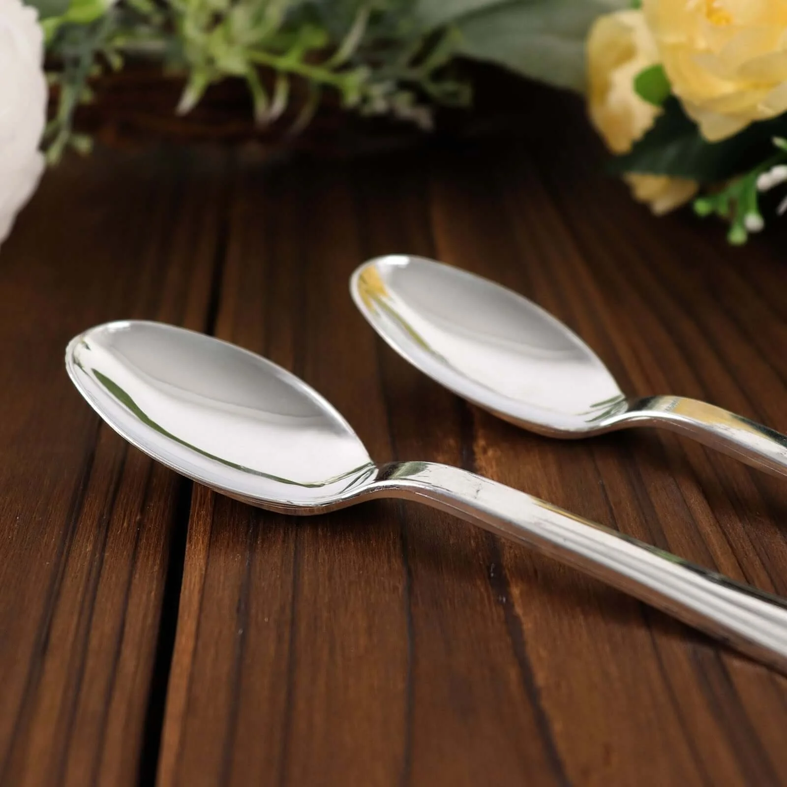 25-Pack Plastic Spoons 7" Silver Heavy Duty with Fluted Handles - Disposable Utensils - Image 18