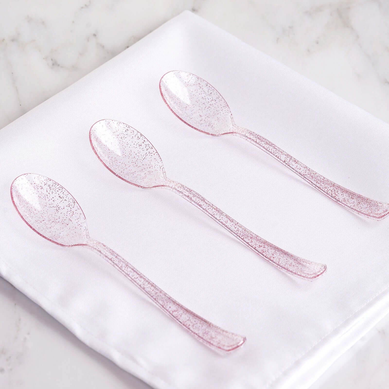 25-Pack Plastic Spoons 7" Transparent Blush Glitter Classic Heavy Duty - Sparkly Disposable Utensils - Image 2