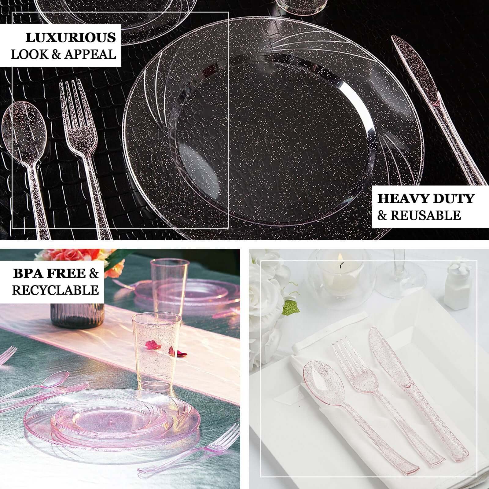 25-Pack Plastic Spoons 7" Transparent Blush Glitter Classic Heavy Duty - Sparkly Disposable Utensils - Image 4