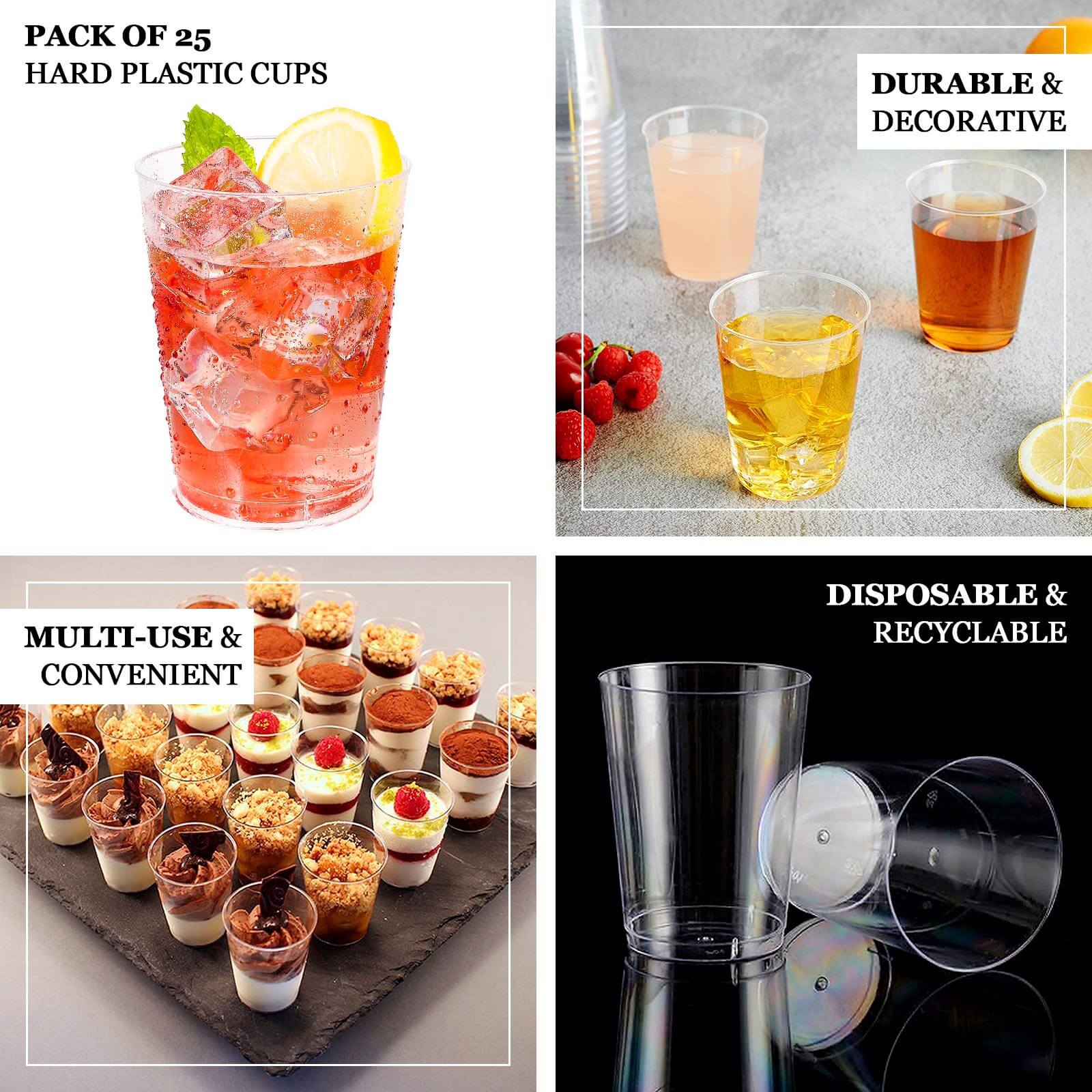 25-Pack Plastic Tumbler Cups 10oz Clear - Disposable Crystal Drinking Glasses for Parties - Image 4