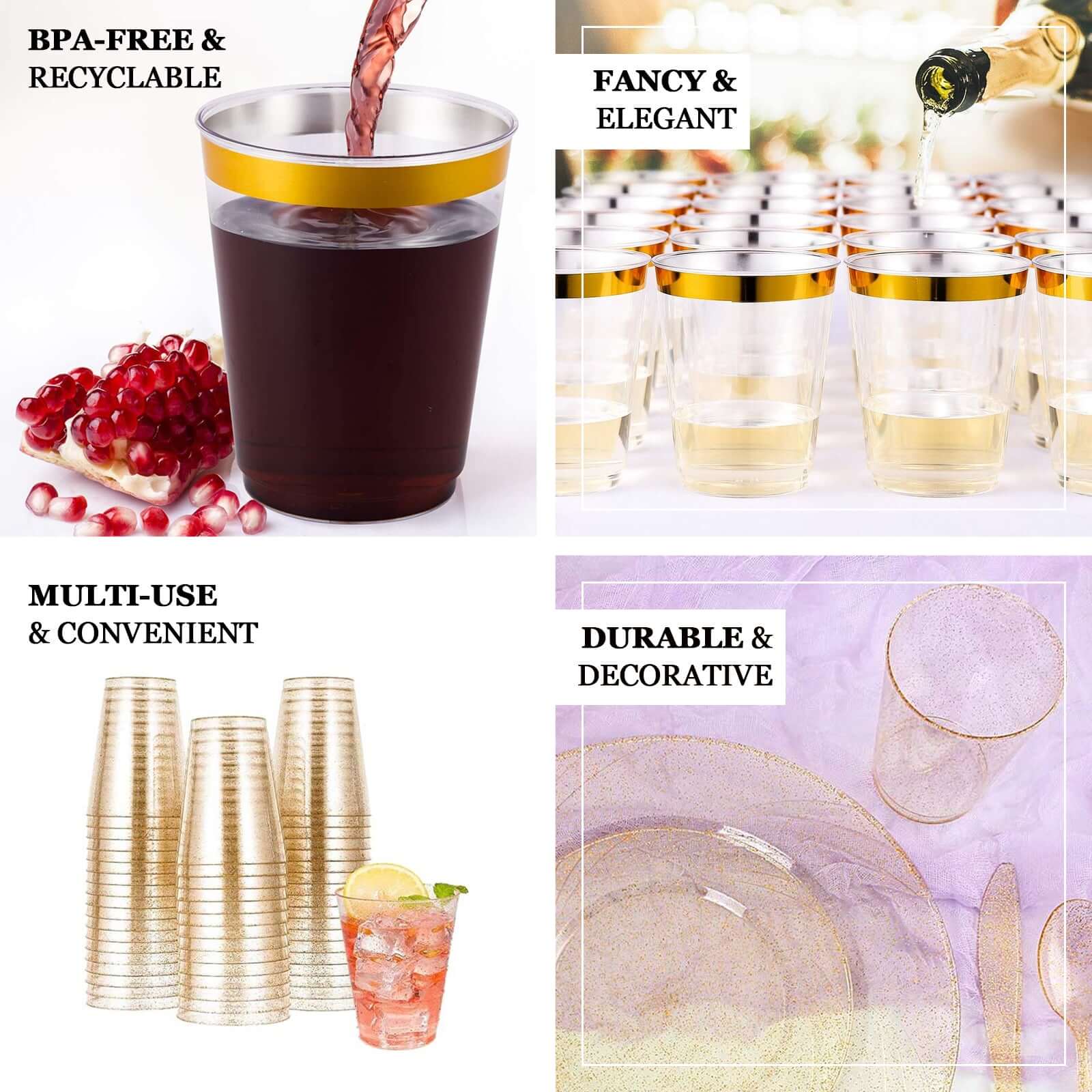 25-Pack Plastic Tumbler Cups 10oz Clear with Gold Rim - Disposable Crystal Drinking Glasses for Parties - Image 4