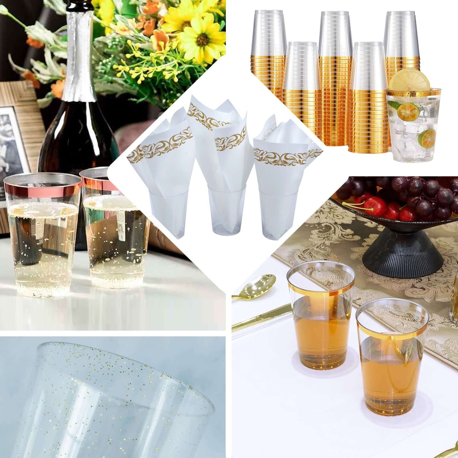 25-Pack Plastic Tumbler Cups 10oz Clear with Gold Rim - Disposable Crystal Drinking Glasses for Parties - Image 5