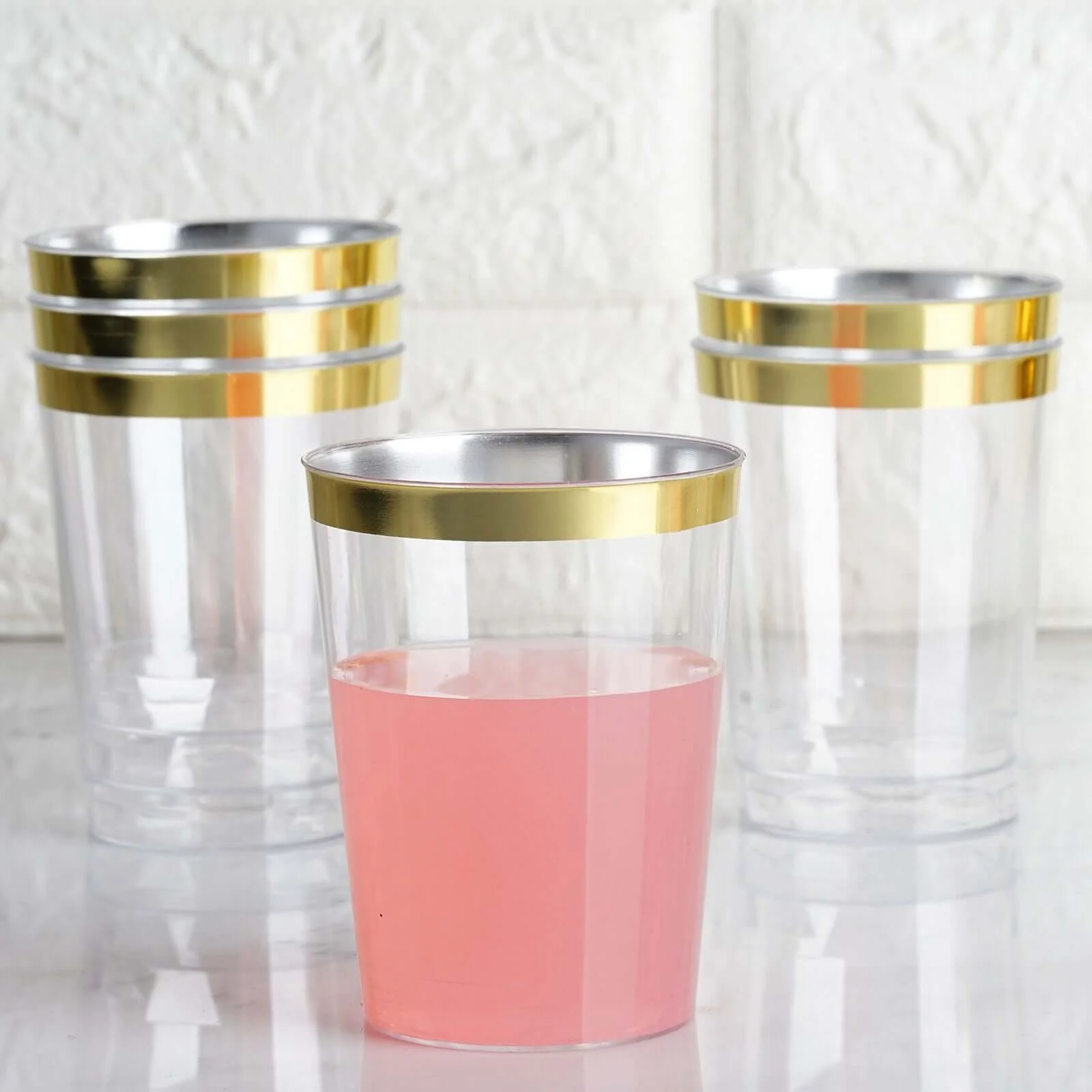 25-Pack Plastic Tumbler Cups 10oz Clear with Gold Rim - Disposable Crystal Drinking Glasses for Parties - Image 7