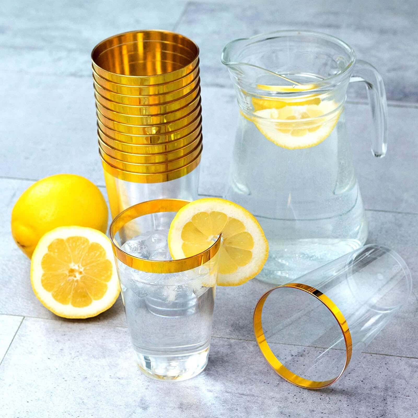 25-Pack Plastic Tumbler Cups 10oz Clear with Gold Rim - Disposable Crystal Drinking Glasses for Parties - Image 8