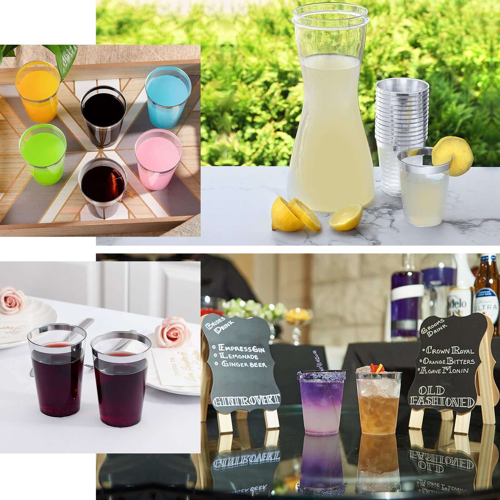 25-Pack Plastic Tumbler Cups 10oz Clear with Silver Rim - Disposable Crystal Drinking Glasses for Parties - Image 5