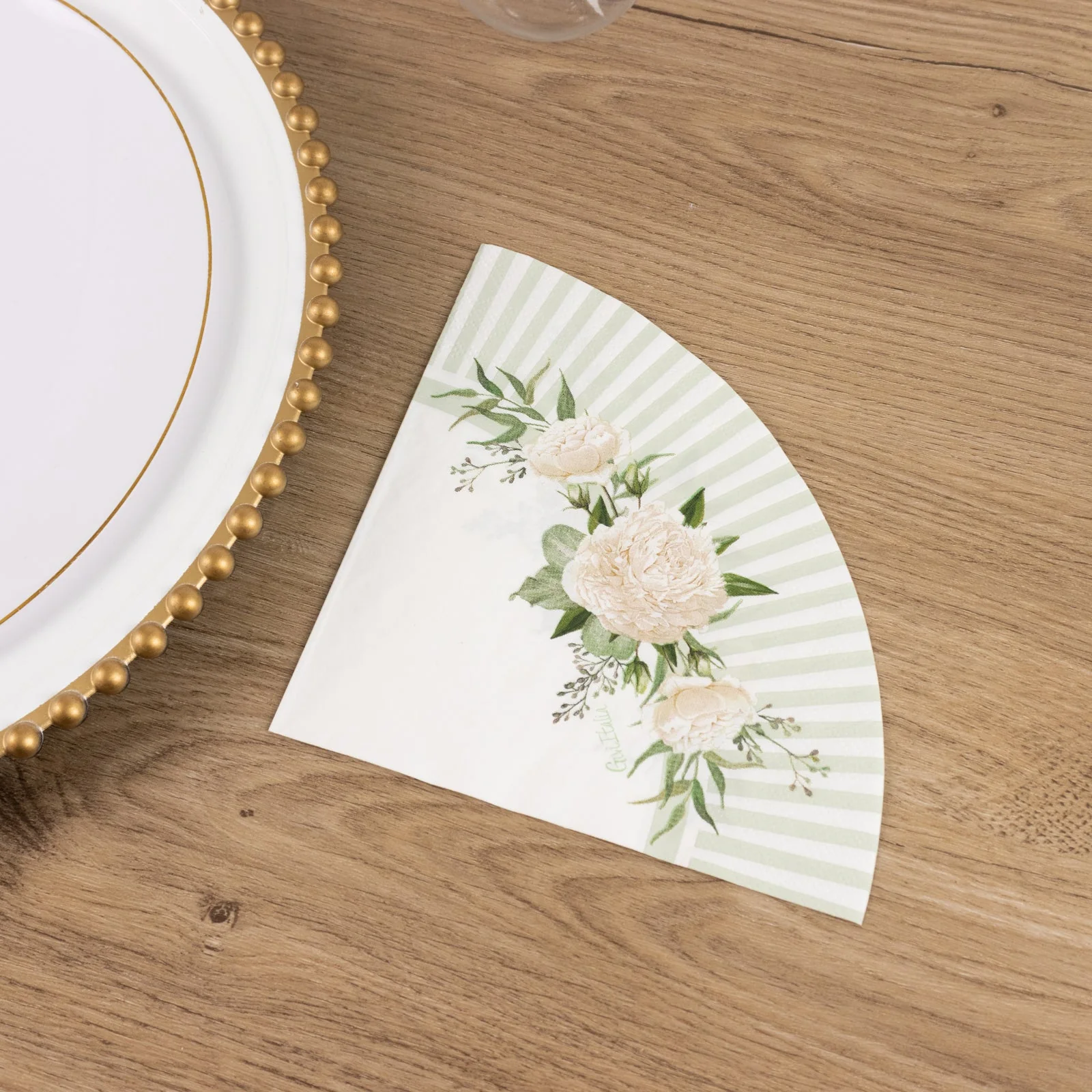25-Pack Round Paper Cocktail Napkins 2 Ply 6"x6" White/Sage Green with Floral Lined Pattern - Absorbent Beverage Napkins - Image 10
