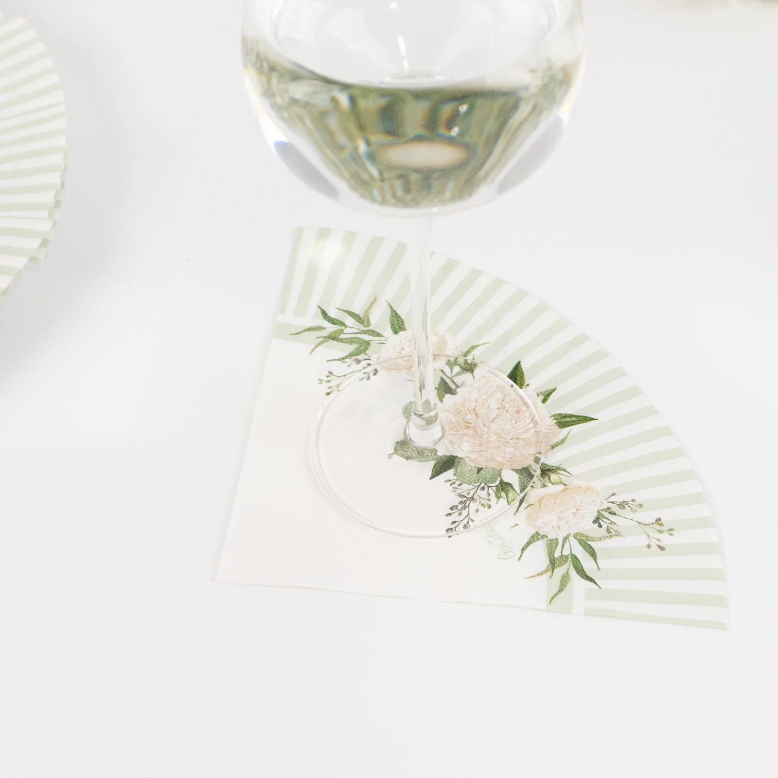 25-Pack Round Paper Cocktail Napkins 2 Ply 6"x6" White/Sage Green with Floral Lined Pattern - Absorbent Beverage Napkins - Image 11