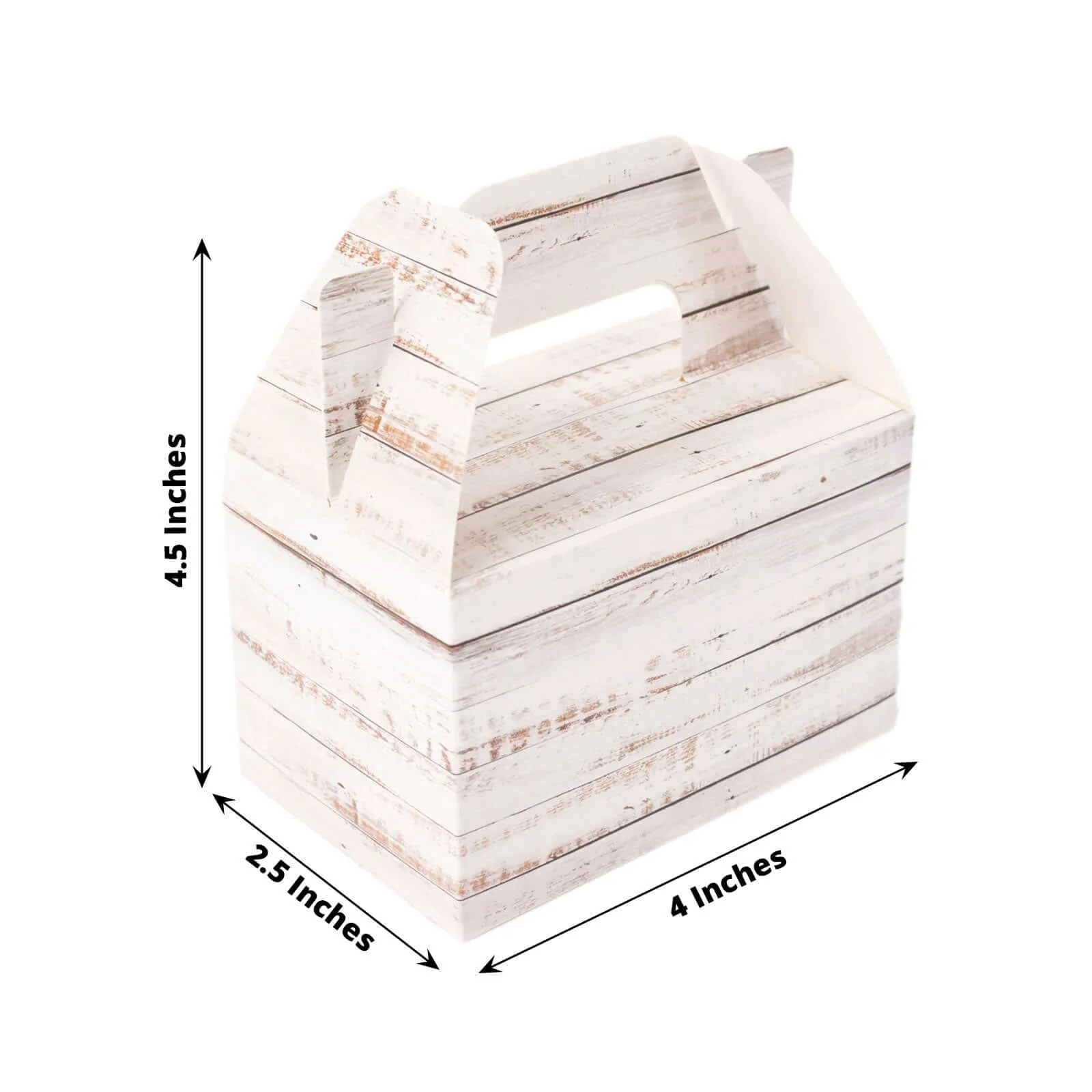 25 Pack Rustic White Party Favor Gift Gable Boxes With Wood Plank Pattern, Candy Tote Boxes 4"x2.5"x4.5" - Image 3