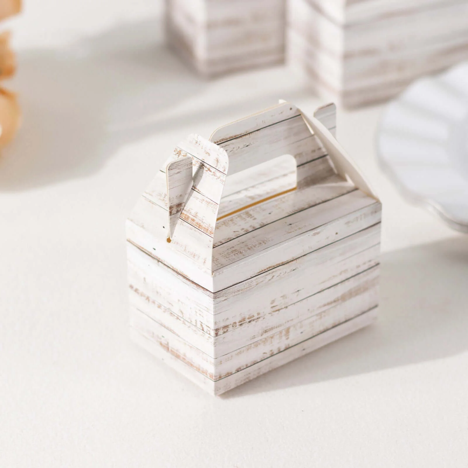25 Pack Rustic White Party Favor Gift Gable Boxes With Wood Plank Pattern, Candy Tote Boxes 4"x2.5"x4.5" - Image 6