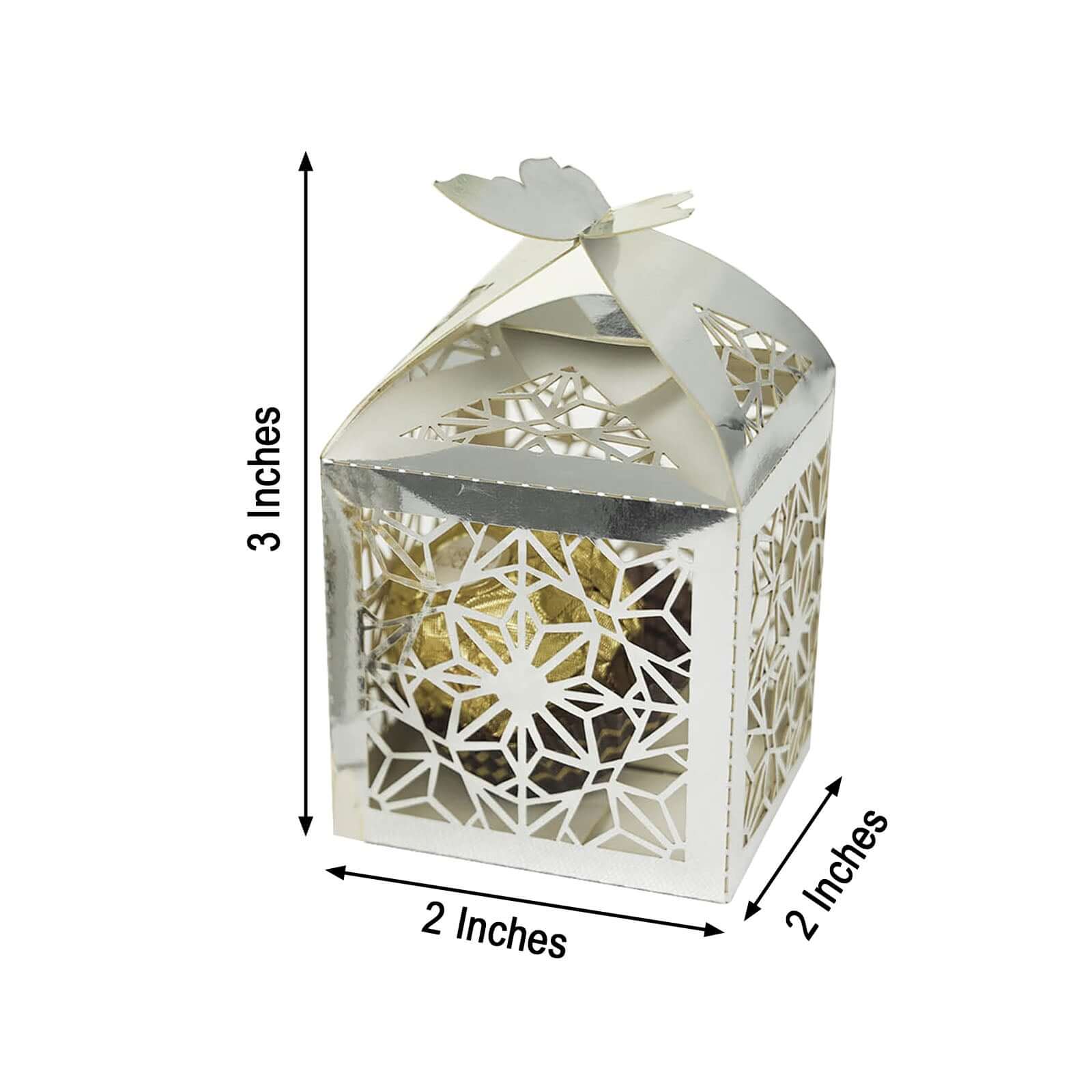 25 Pack Silver Butterfly Top Laser Cut Lace Favor Candy Gift Boxes - Image 3