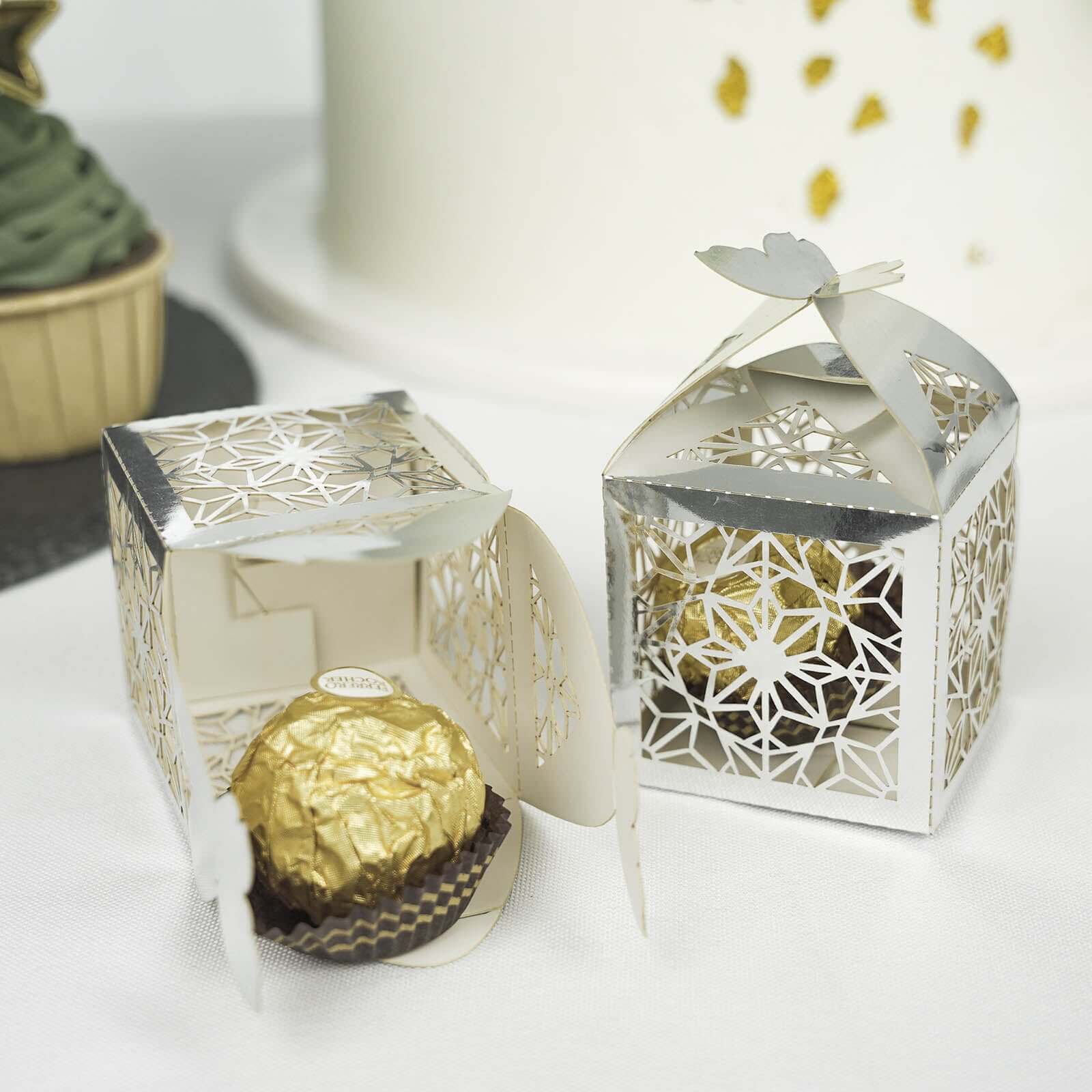 25 Pack Silver Butterfly Top Laser Cut Lace Favor Candy Gift Boxes - Image 7