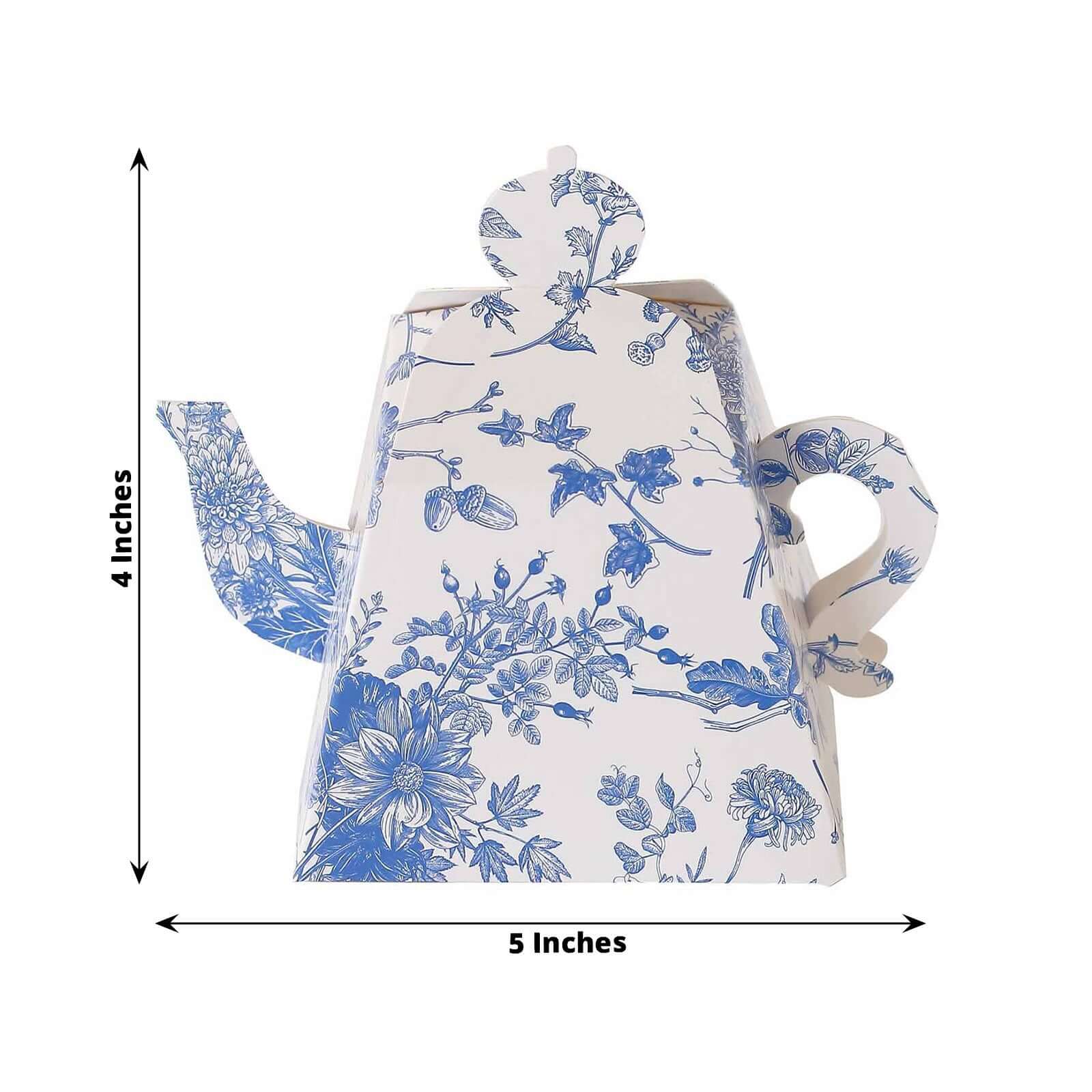 25 Pack White Blue Mini Teapot Gift Boxes in French Toile Pattern, Tea Time Party Favor Boxes - 5"x4" - Image 3