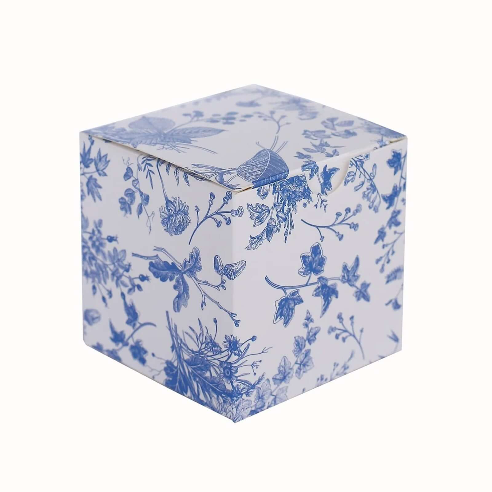 25 Pack White Blue Paper Gift Boxes in French Toile Pattern, Cardstock Party Shower Candy Favor Boxes - 3"x3"x3" - Image 8