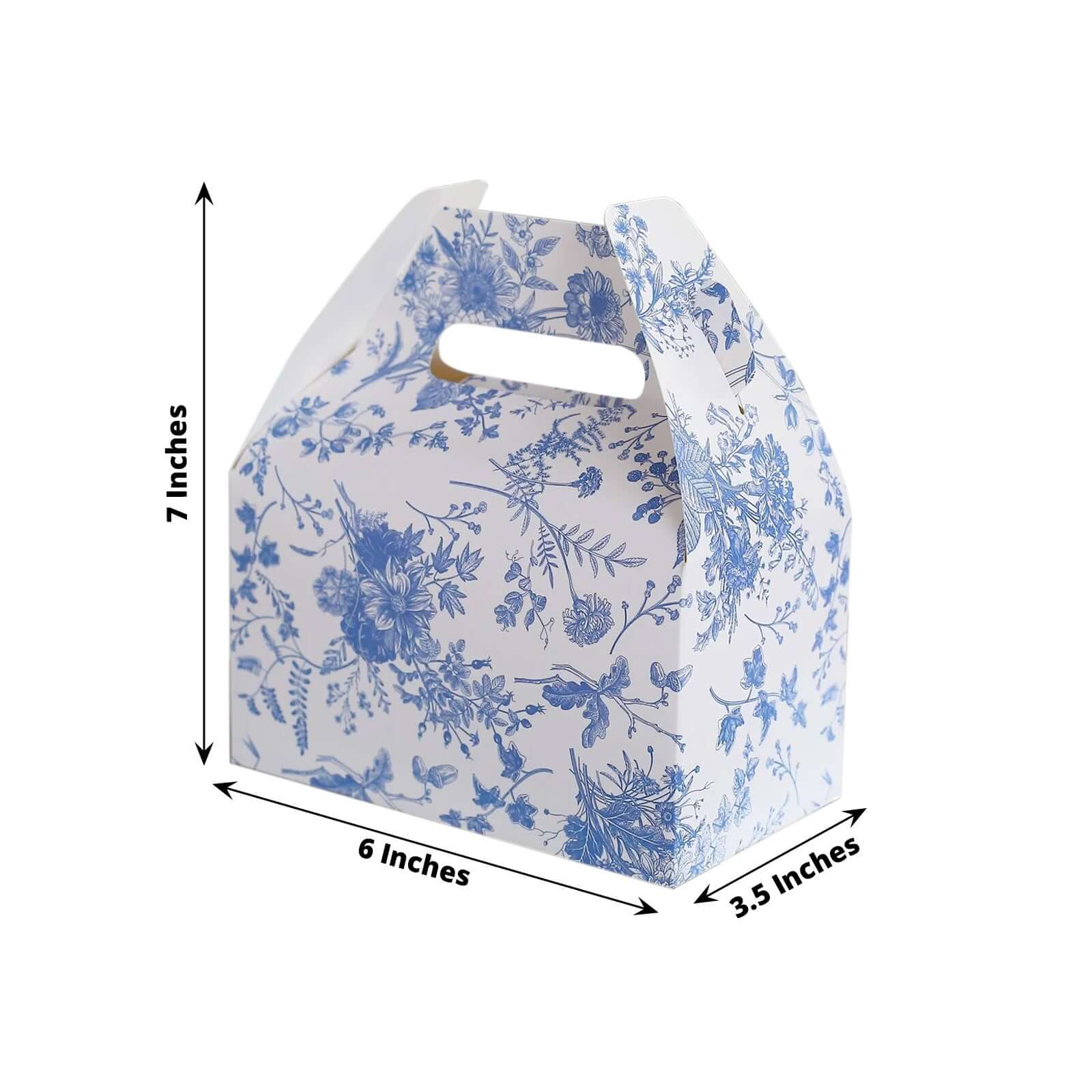 25 Pack White Blue Party Favor Gift Tote Gable Boxes in French Toile Pattern, Candy Treat Boxes - 6"x3.5"x7" - Image 3