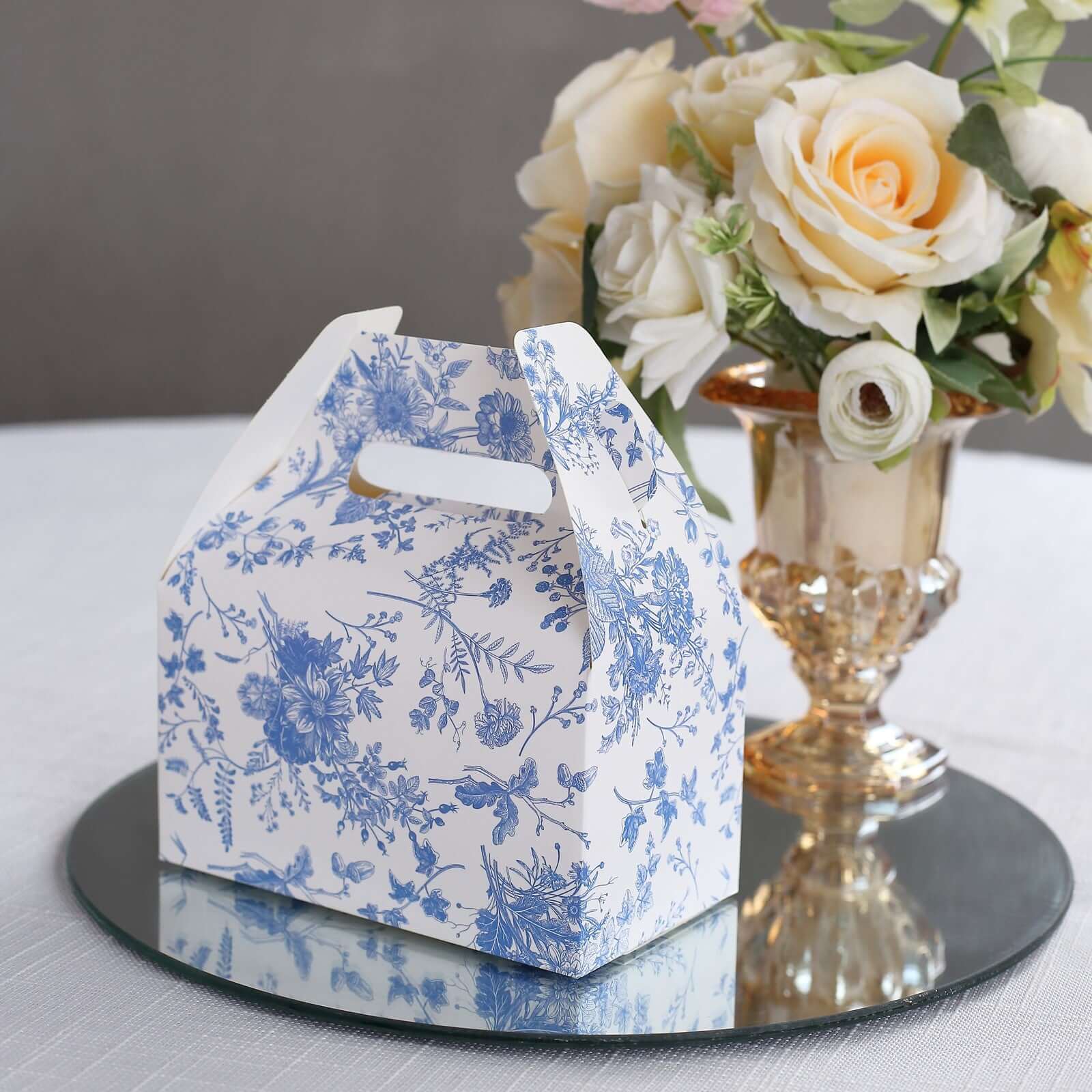 25 Pack White Blue Party Favor Gift Tote Gable Boxes in French Toile Pattern, Candy Treat Boxes - 6"x3.5"x7" - Image 4